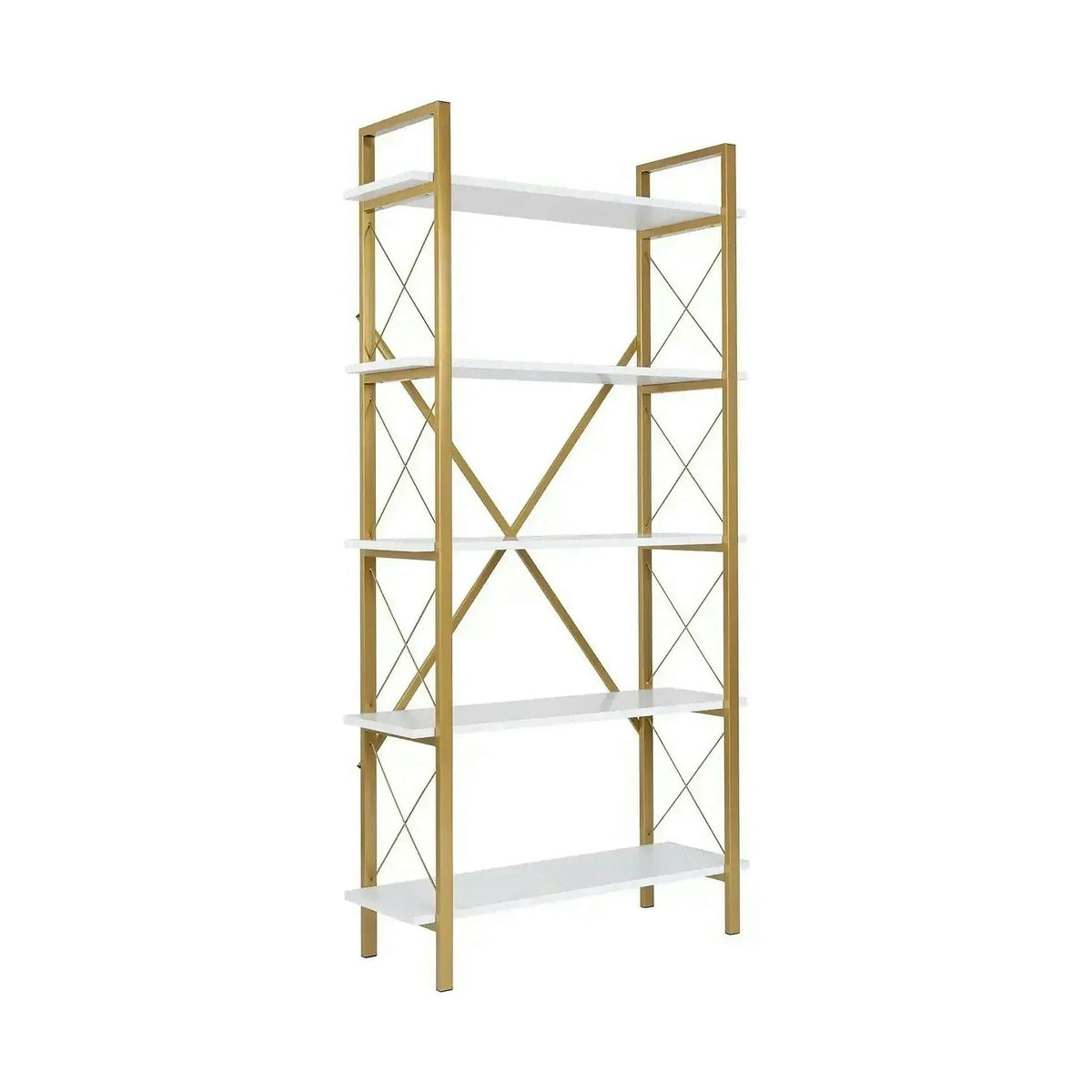 Etajera ELYSIAN, alb/auriu, PAL/metal, 90x34x180 cm