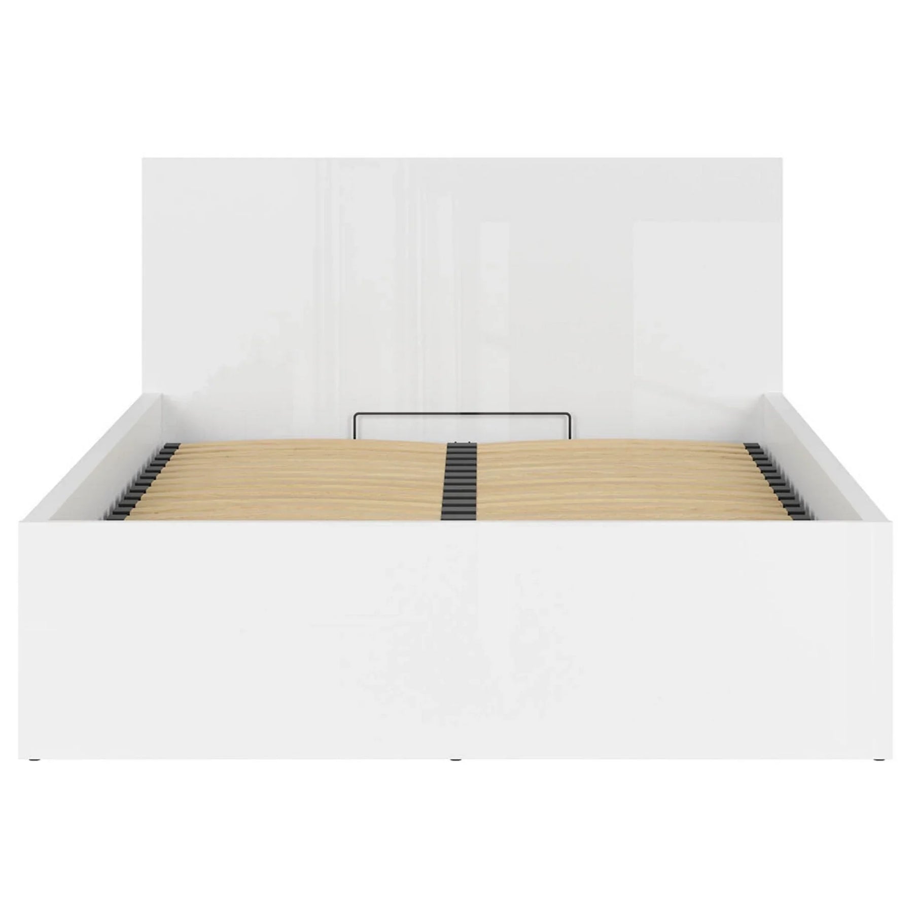 Pat TETRIX 140x200, alb lucios, PAL, cu somiera si spatiu depozitare