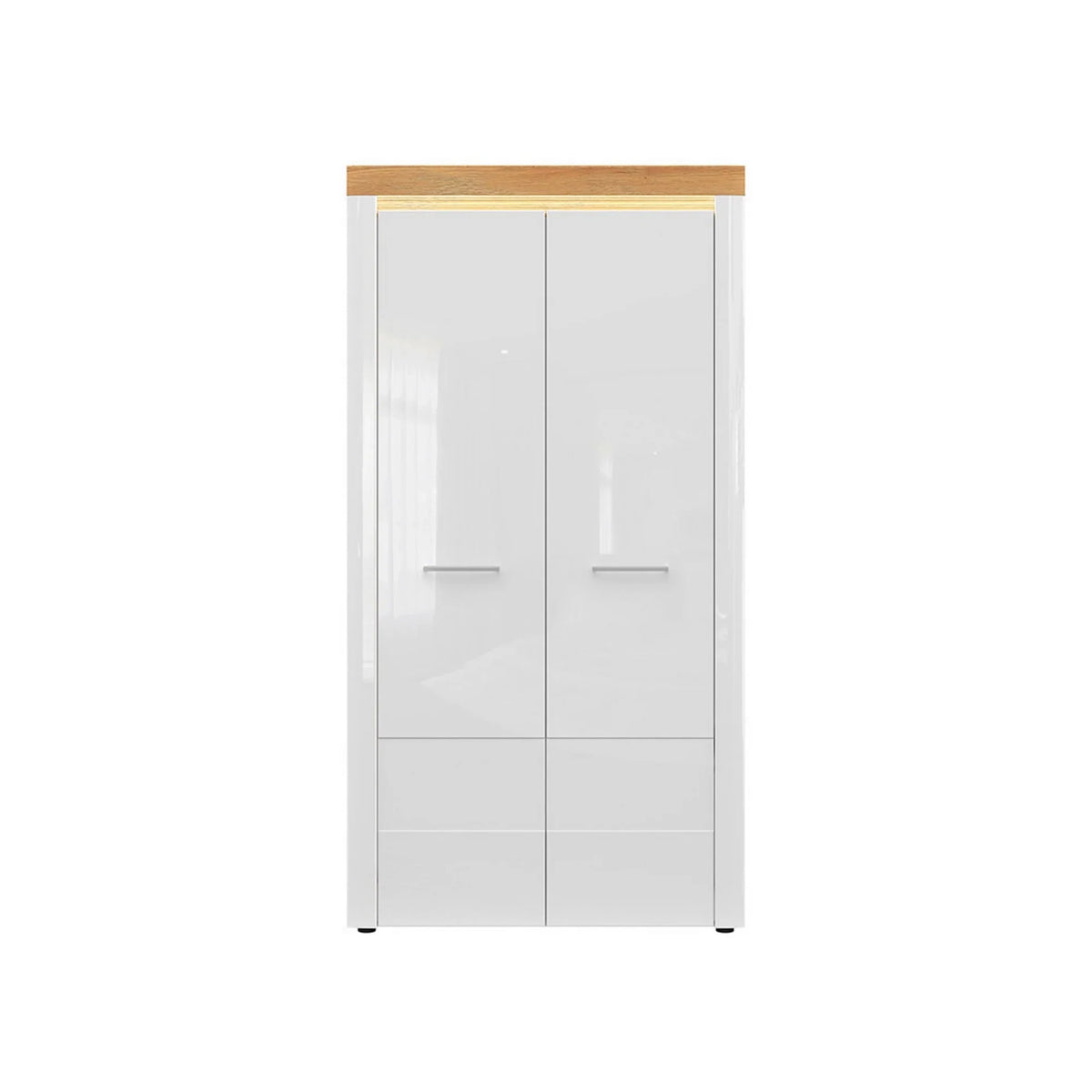 Dulap HORTON, alb lucios/stejar, PAL laminat, cu 2 usi, 107x56x205 cm