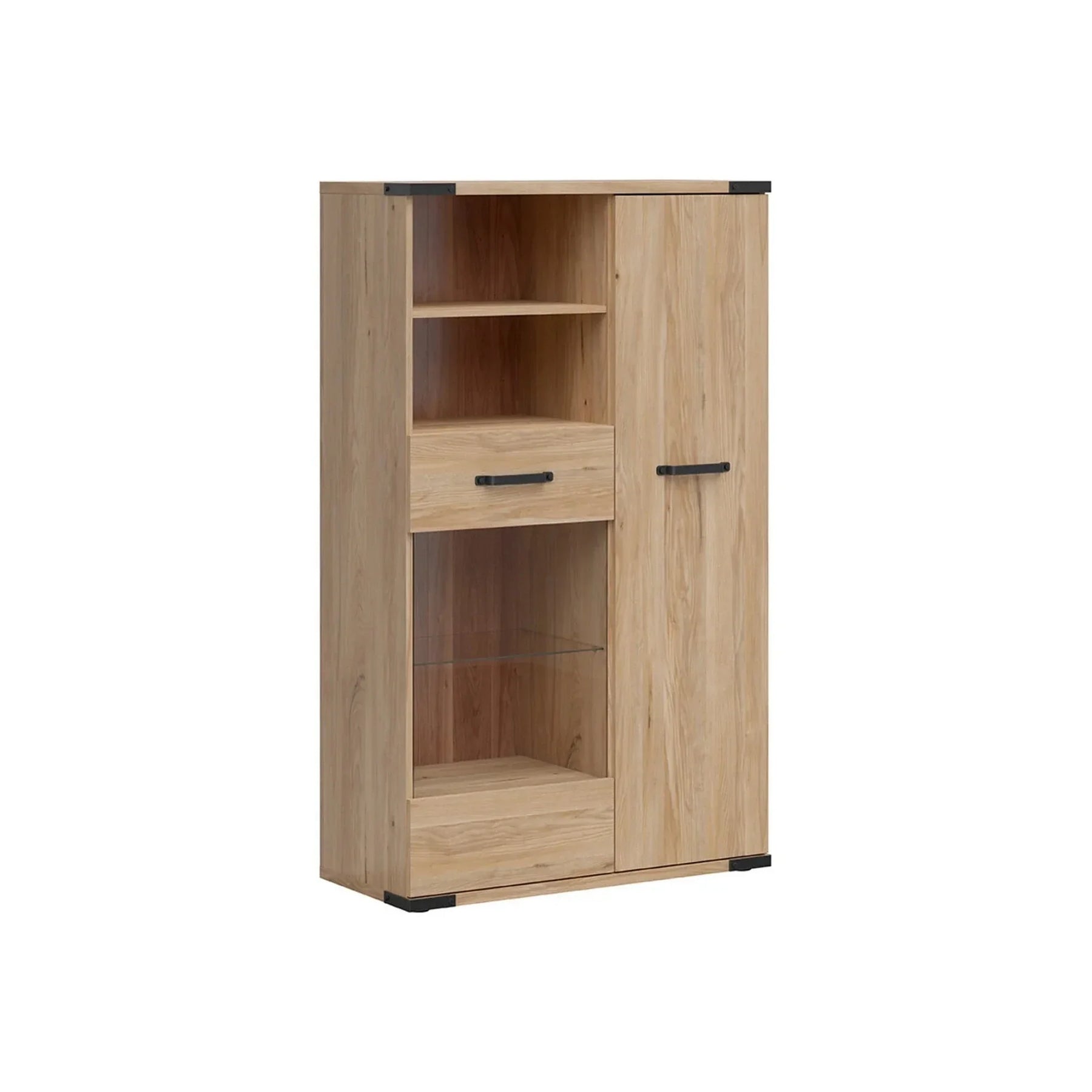 Vitrina LARA, frasin, PAL laminat/sticla, 90x40x151 cm