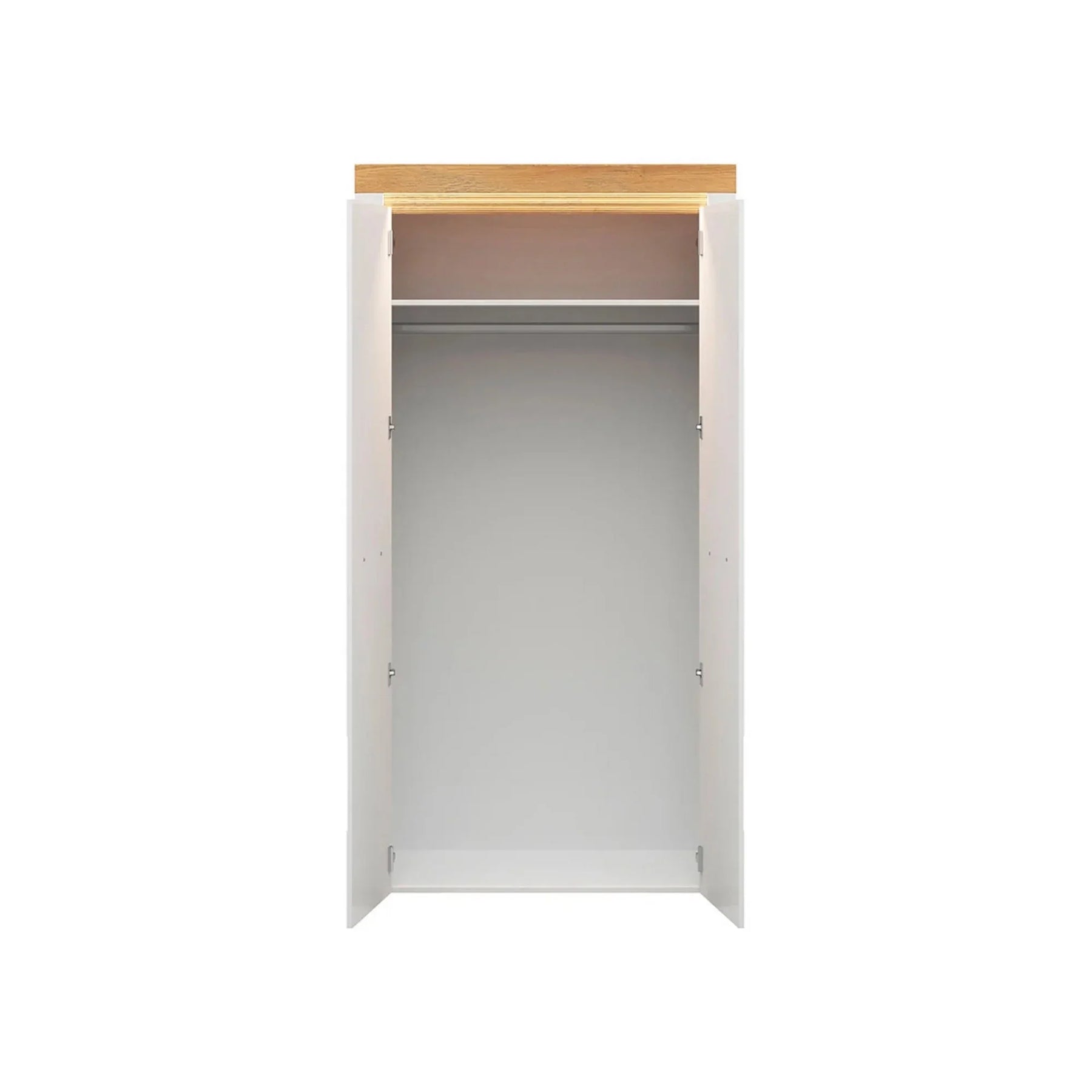 Dulap HORTON, alb lucios/stejar, PAL laminat, cu 2 usi, 107x56x205 cm