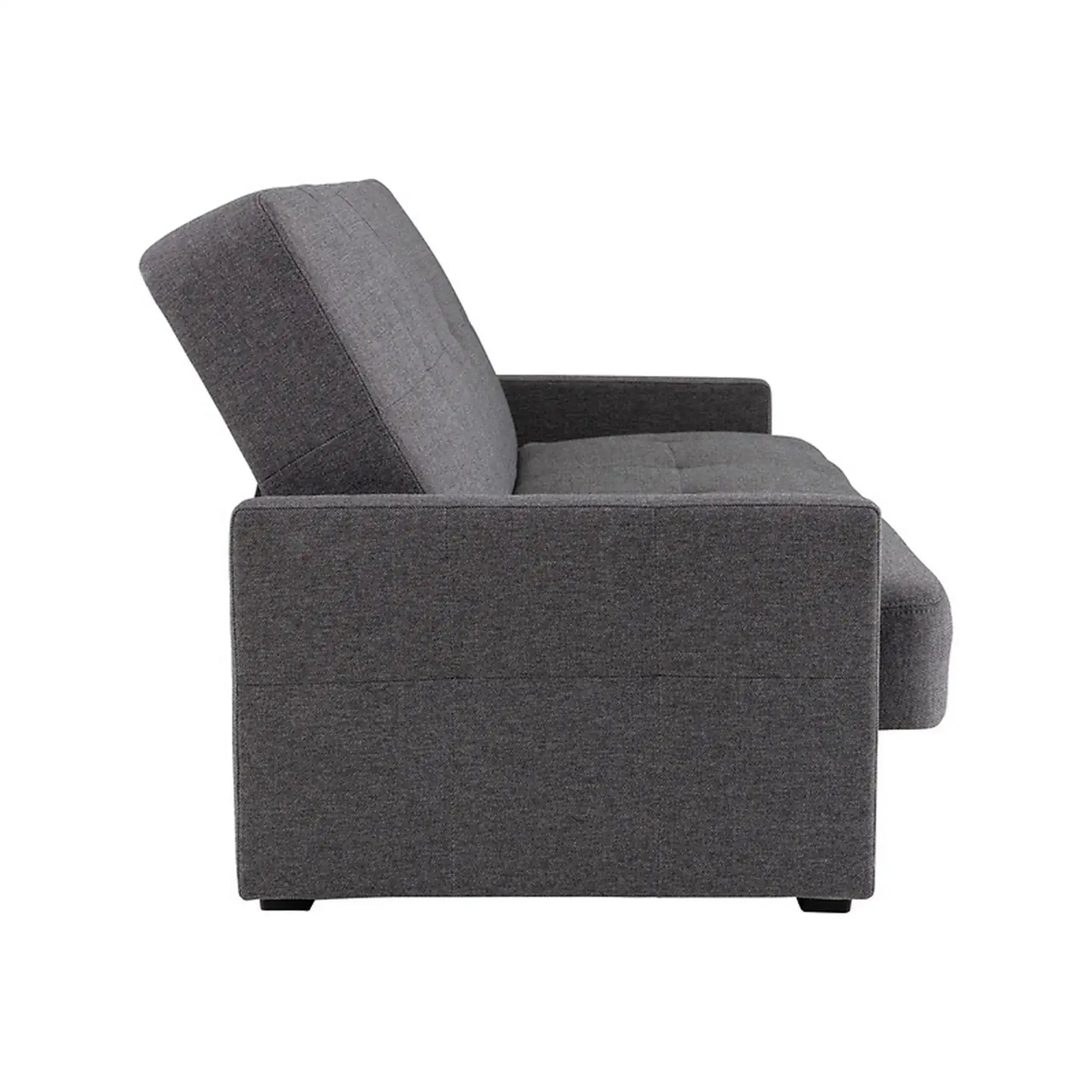 Canapea extensibila MARO, stofa clasica gri inchis - Mossa 99, cu lada depozitare, 207x95x95 cm