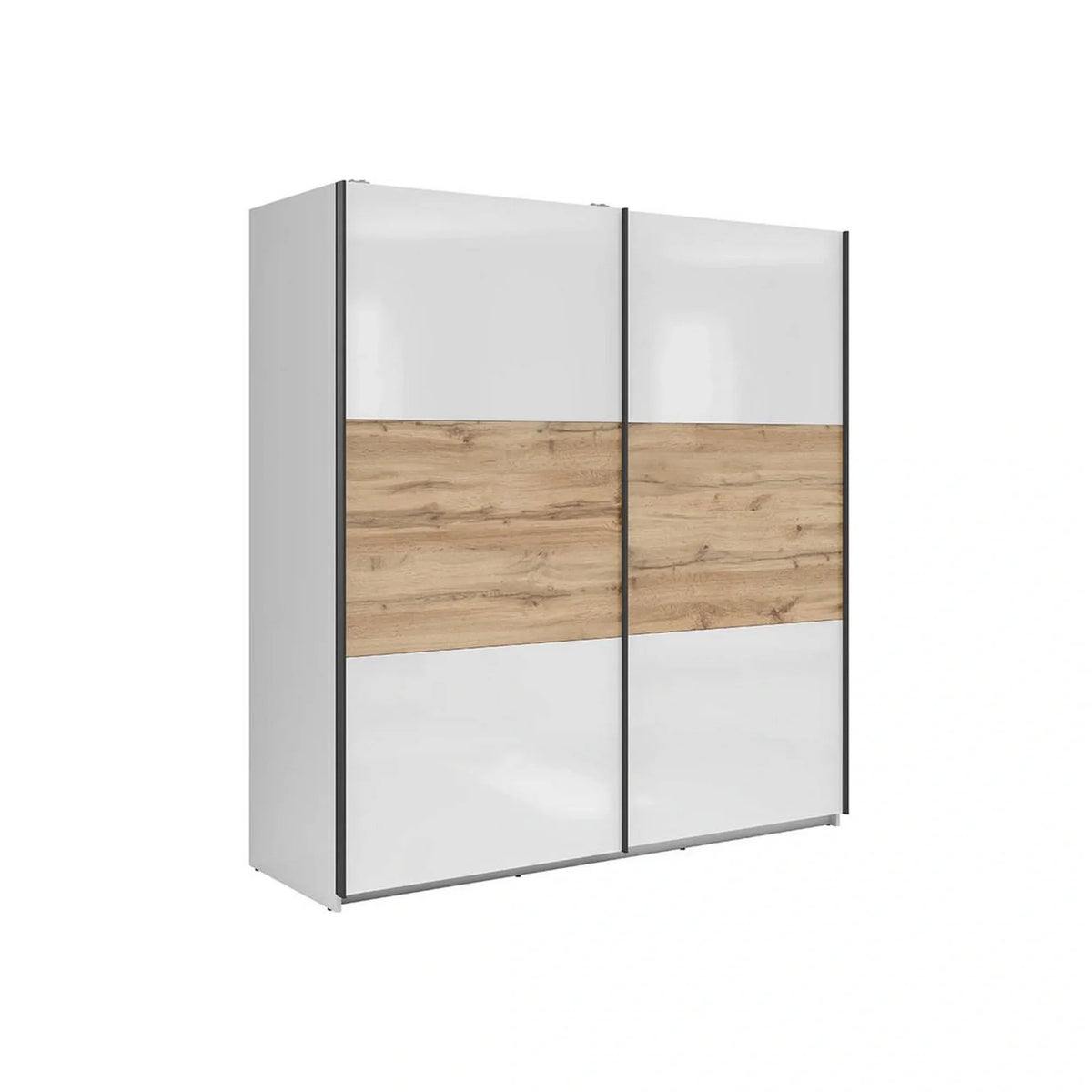 Dulap TETRIX, alb lucios/stejar wotan, PAL, cu 2 usi, 183x60x196 cm