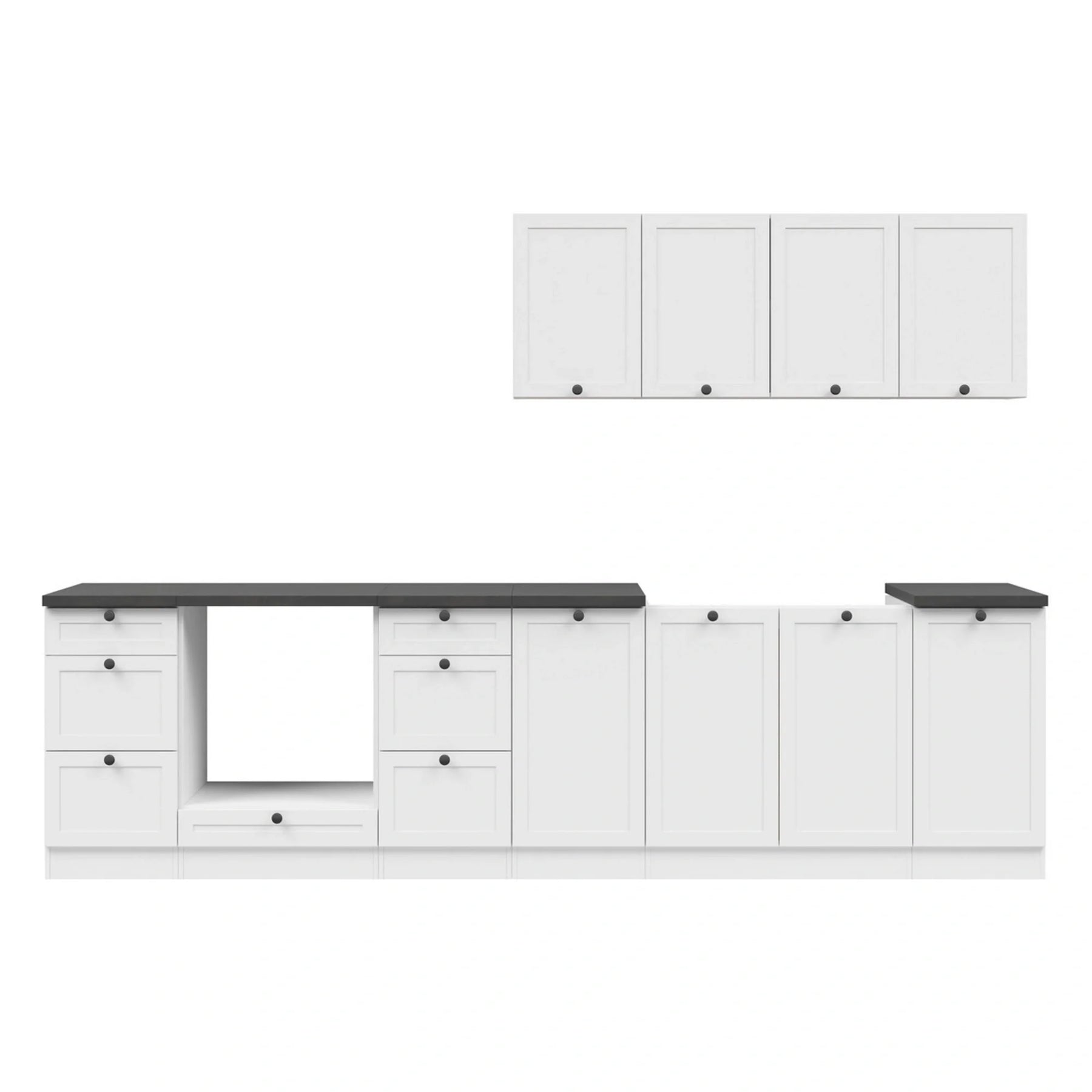 Set bucatarie JUNONA LINE, alb, PAL, 300 cm, cu blat negru