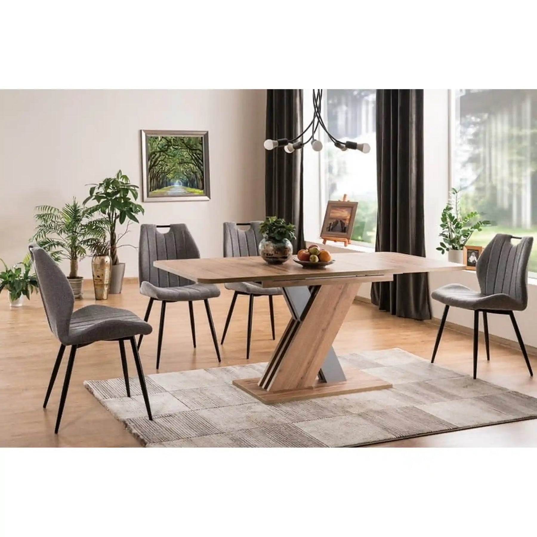 Masa extensibila EXEL, stejar wotan/argintiu, PAL laminat, 140/180x85x76 cm