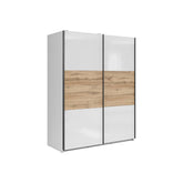 Dulap TETRIX, alb lucios/stejar wotan, PAL, cu 2 usi, 154x60x196 cm