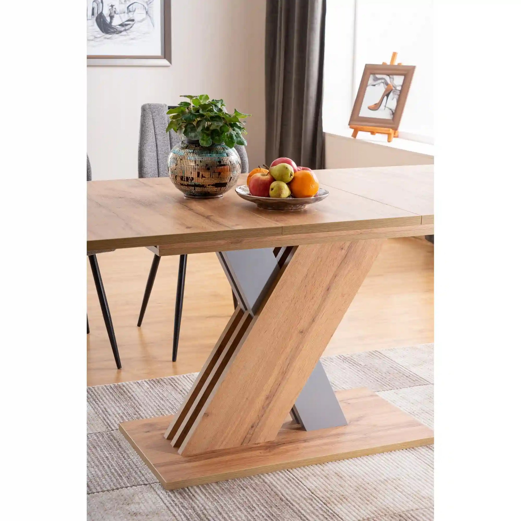 Masa extensibila EXEL, stejar wotan/argintiu, PAL laminat, 140/180x85x76 cm