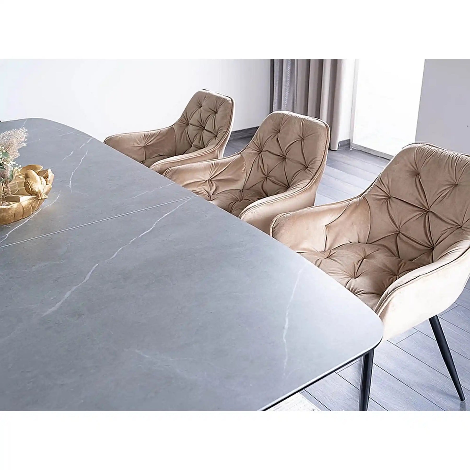 Masa extensibila DOLCE, sticla/ceramica, gri mat/nuc, 180-240x95x76 cm