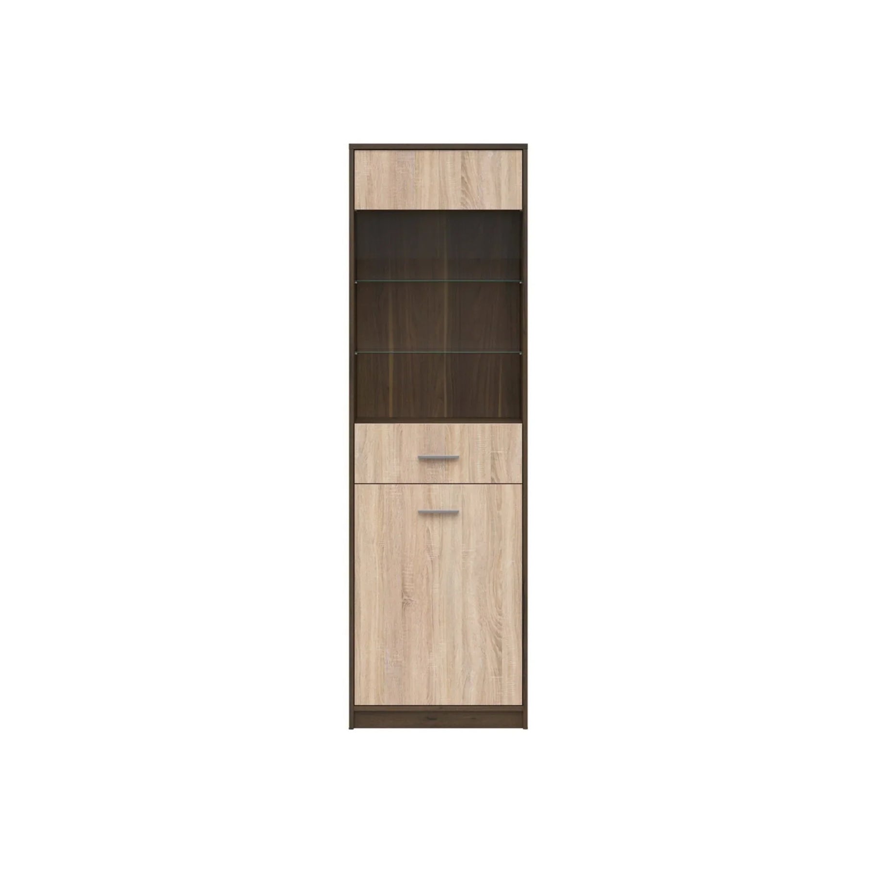 Vitrina NEPO PLUS, stejar, PAL laminat/sticla, 60x34x197 cm