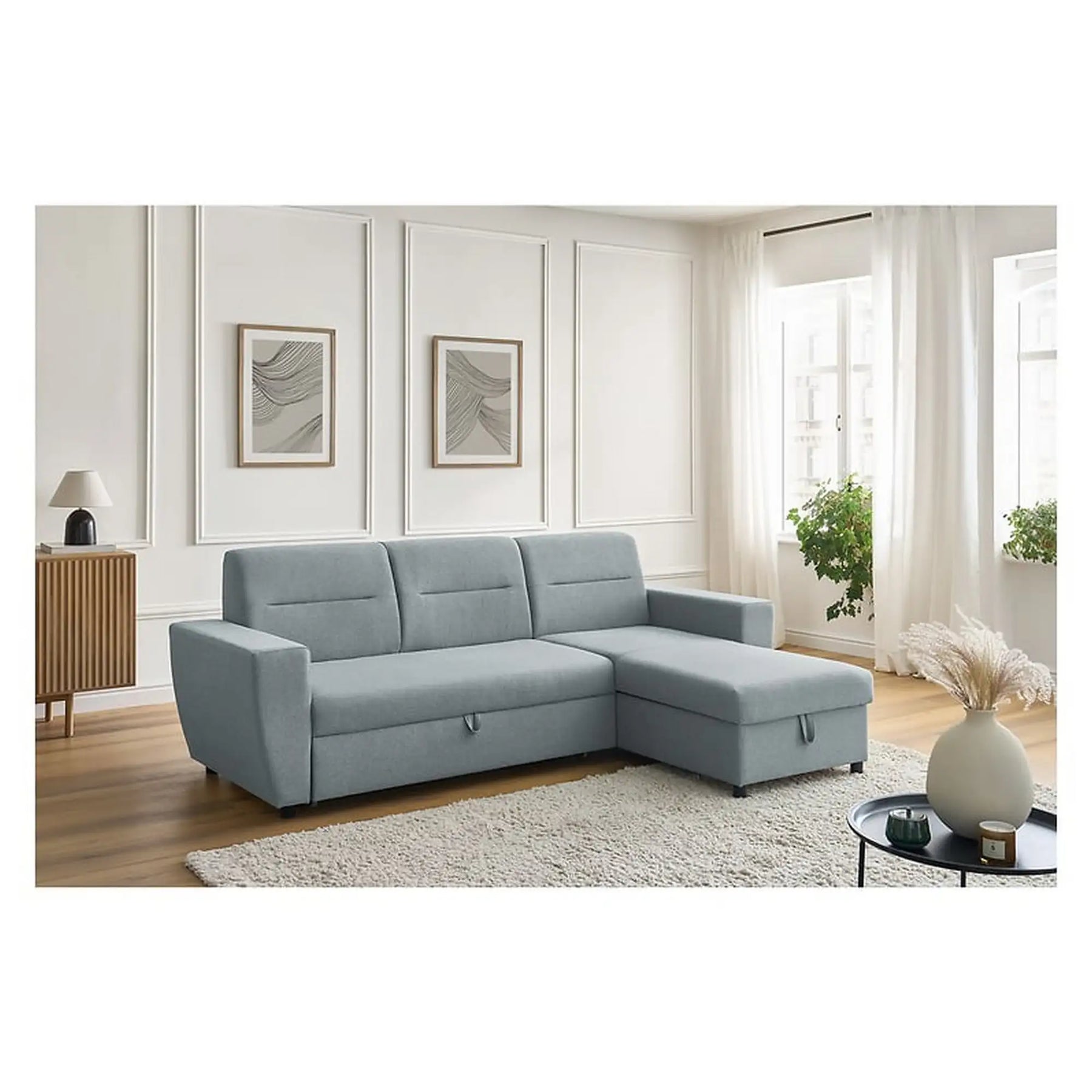 Coltar extensibil KIERTEN, universal, stofa clasica gri - Opium 85, cu lada depozitare, 248x162x84 cm