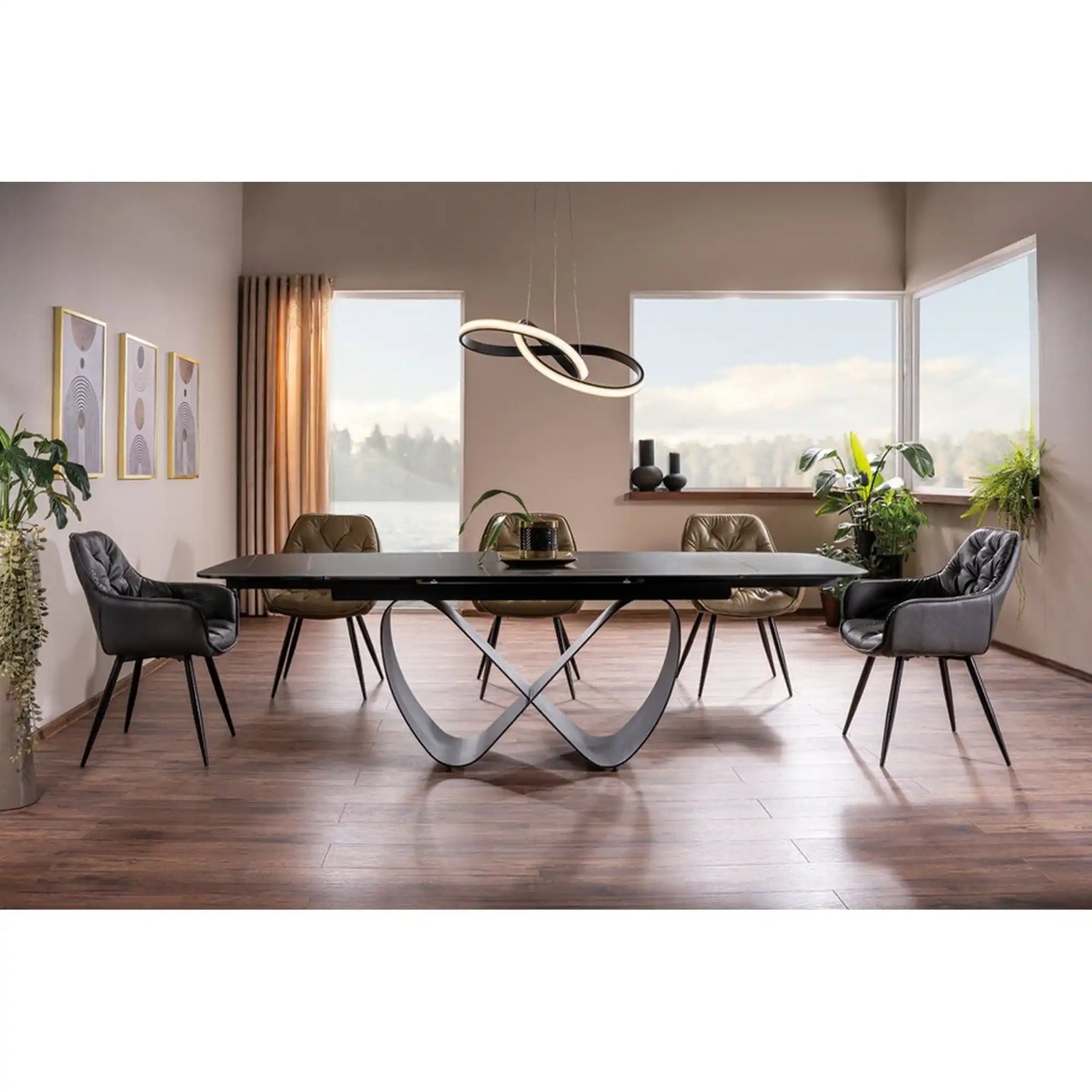 Masa extensibila INFINITY CERAMIC, negru, sticla securizata/ceramica, 160/240x95x76 cm