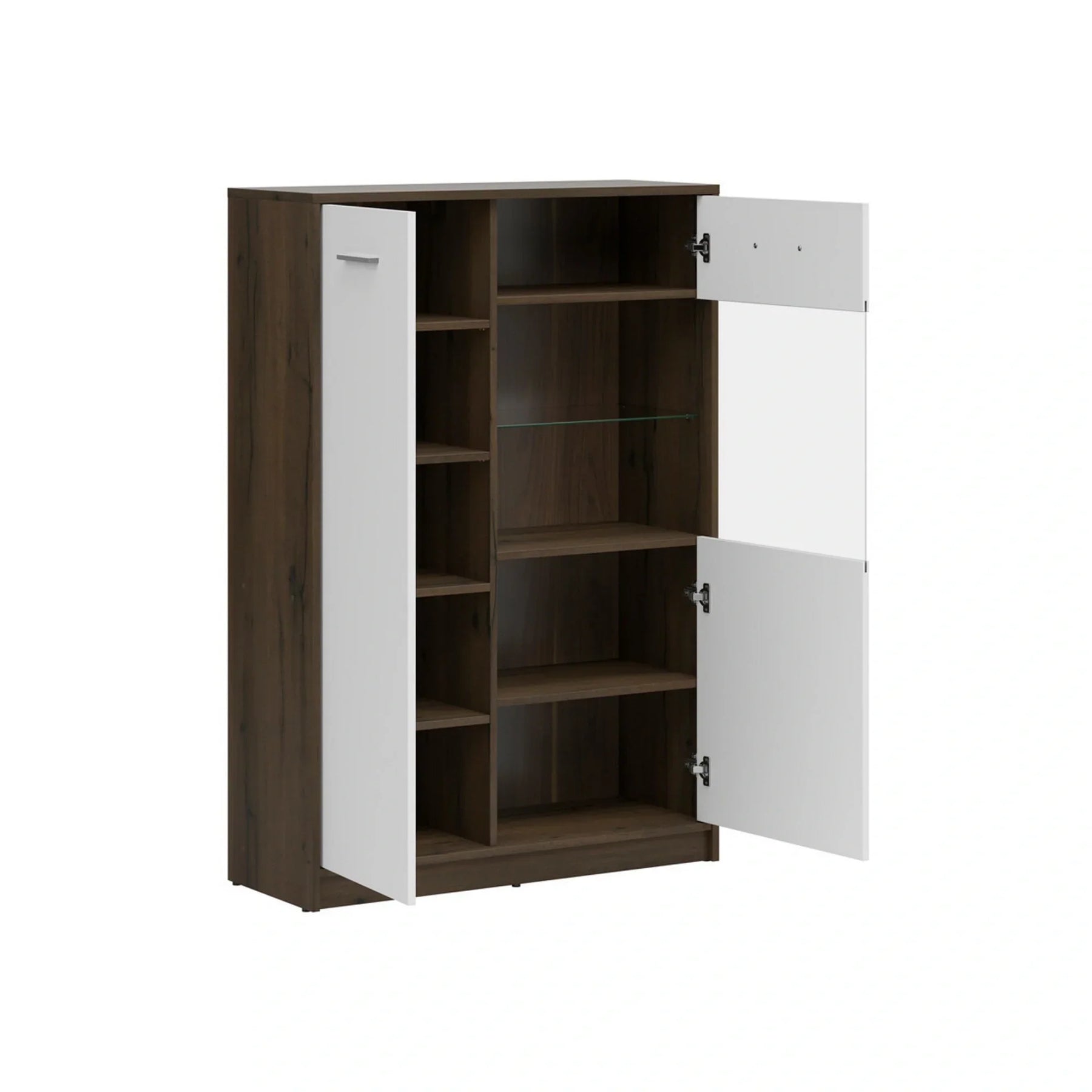 Vitrina NEPO PLUS, alb/stejar, PAL laminat/sticla, 90x34x132 cm