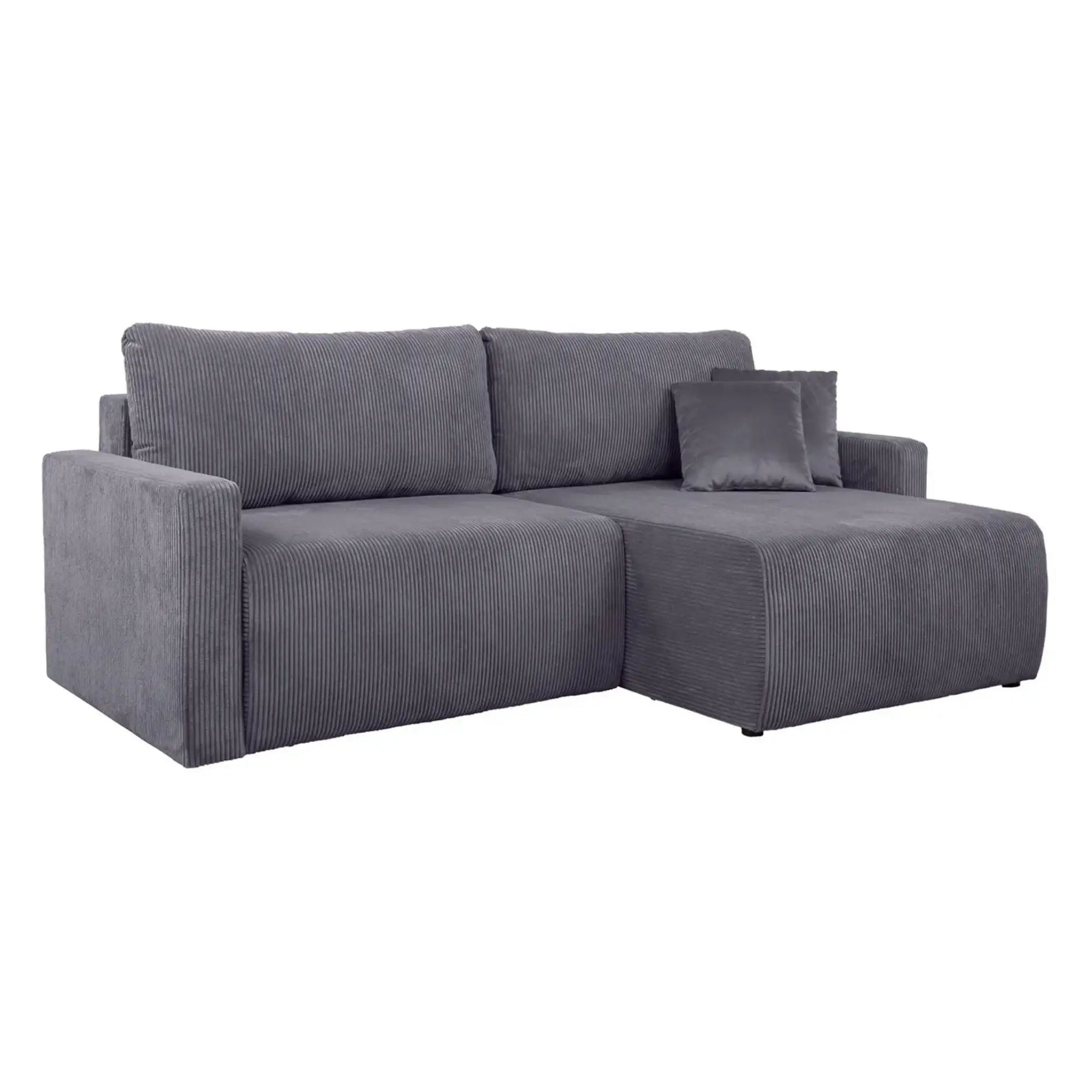 Coltar extensibil RUFIO, universal, stofa catifelata gri - Paso 22, cu lada depozitare, 230x146x91 cm