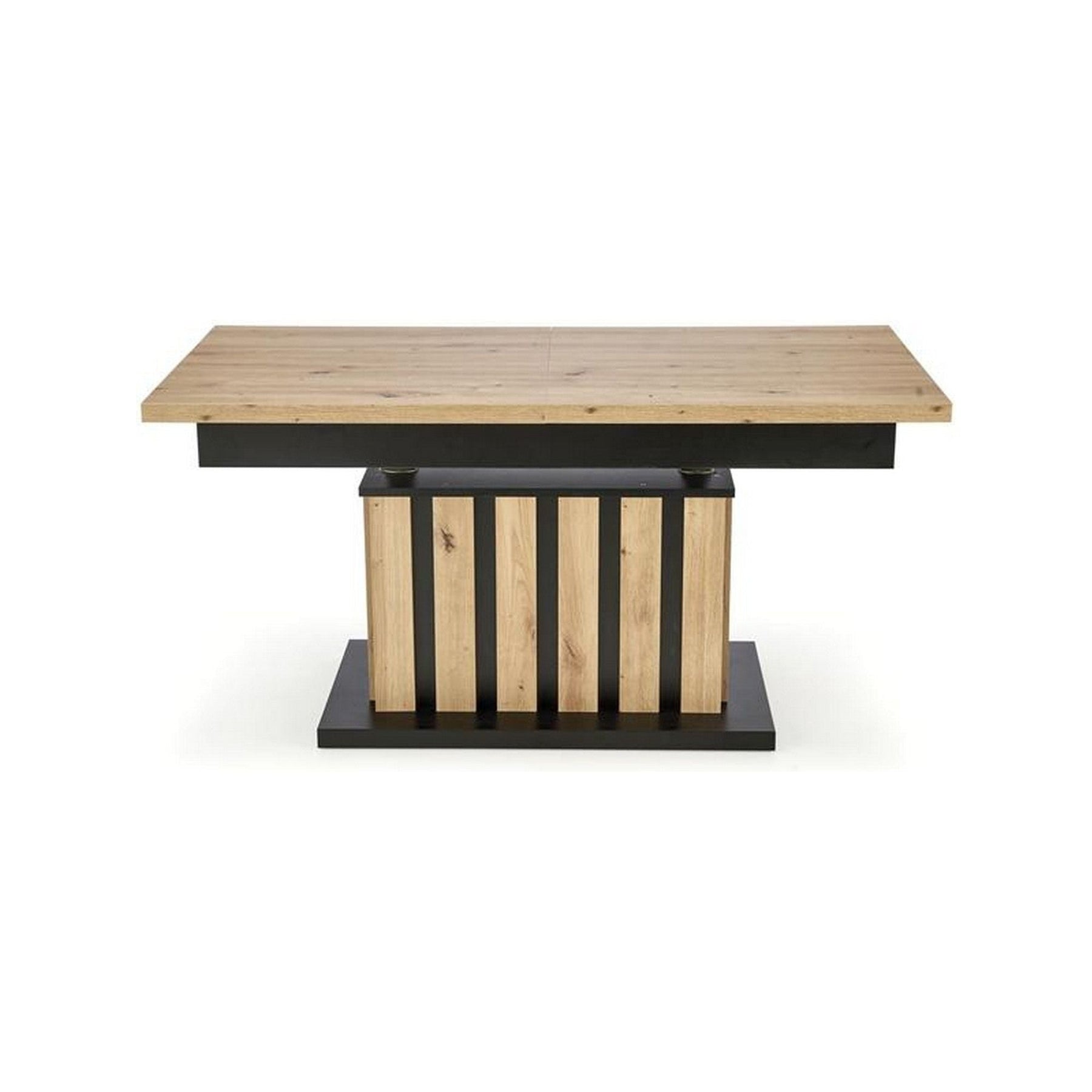 Masa extensibila BARETTI, stejar artizanal/negru, pal furniruit, 130/170x60x65/82 cm