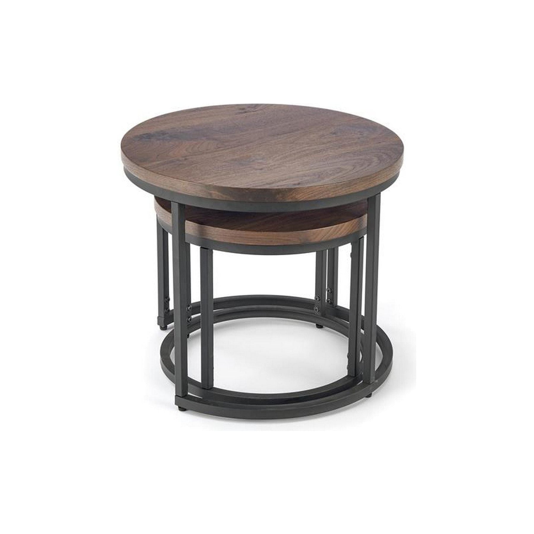 Set 2 masute de cafea OREO, nuc/negru furniruit, 53x45 cm si 43x35 cm