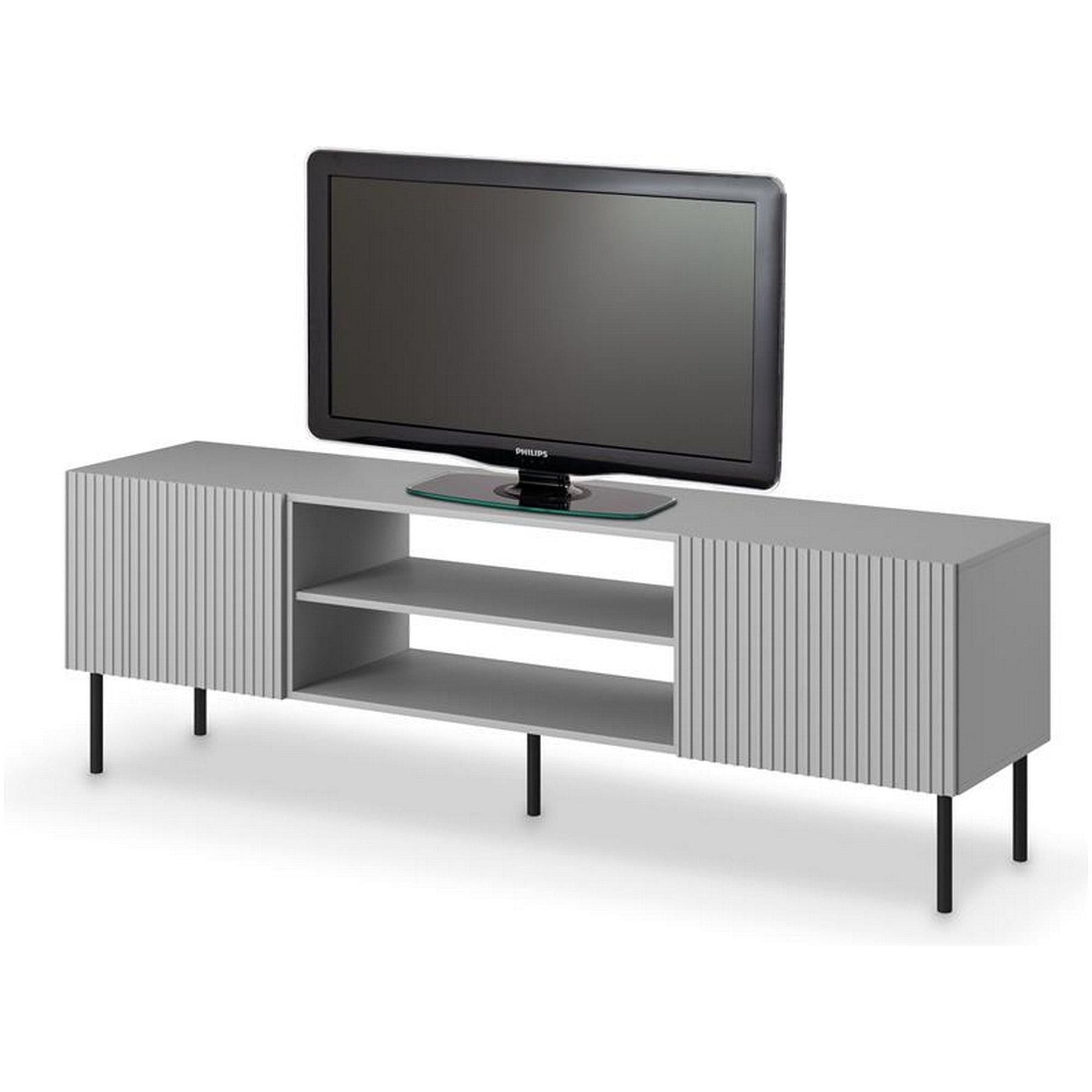 Comoda TV ASENSIO, gri mat/negru, PAL laminat, 180X42X57 cm