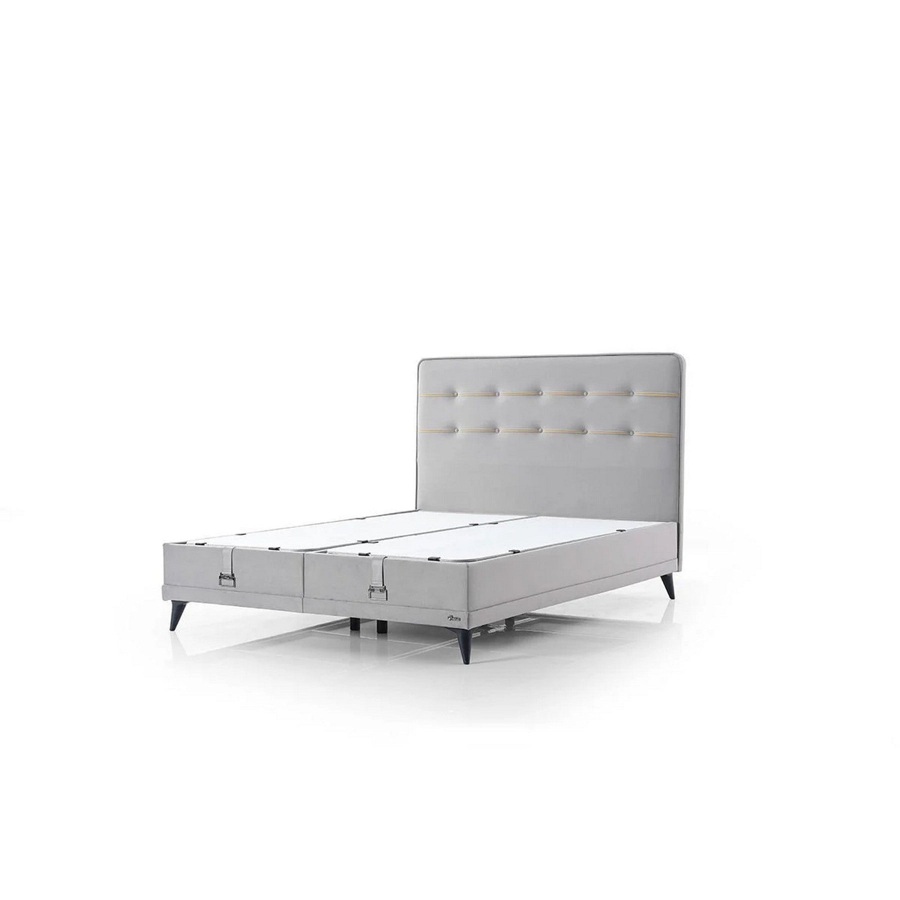 Pat FLEXFIT 160x200, stofa catifelata gri deschis - Evo 1055, cu somiera si spatiu depozitare