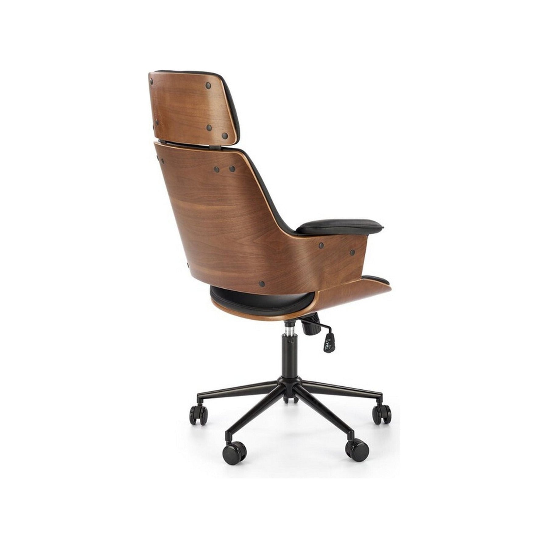Scaun WEBER, negru/nuc, piele ecologica/placaj/metal, 65x65x112-122 cm