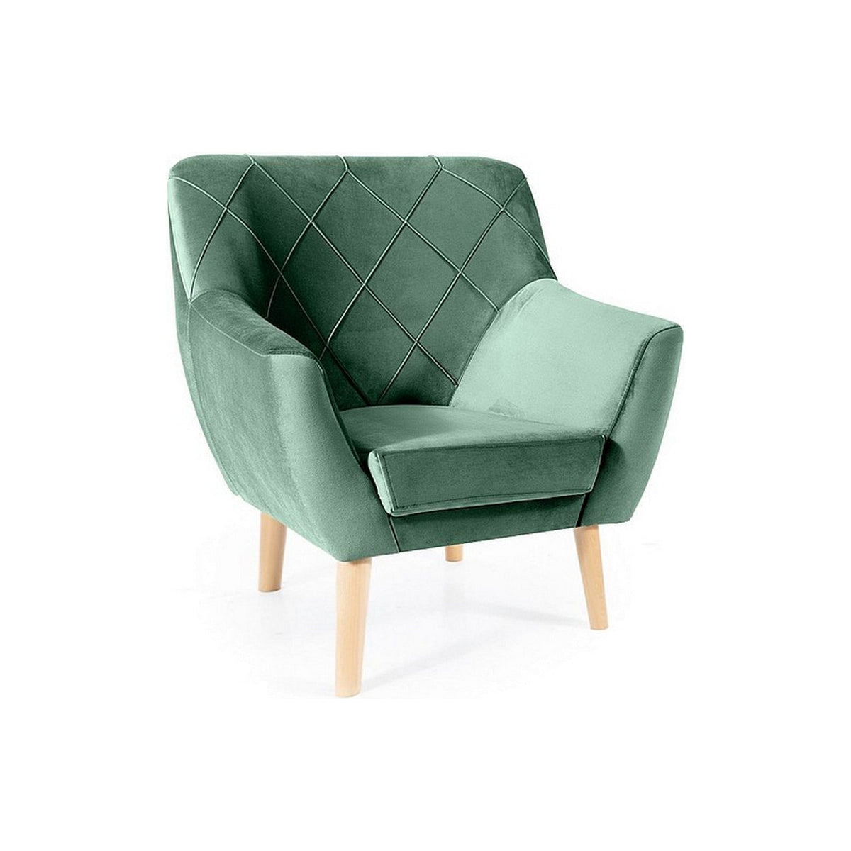 Fotoliu KIER, stofa catifelata verde/fag, 76x75x90 cm