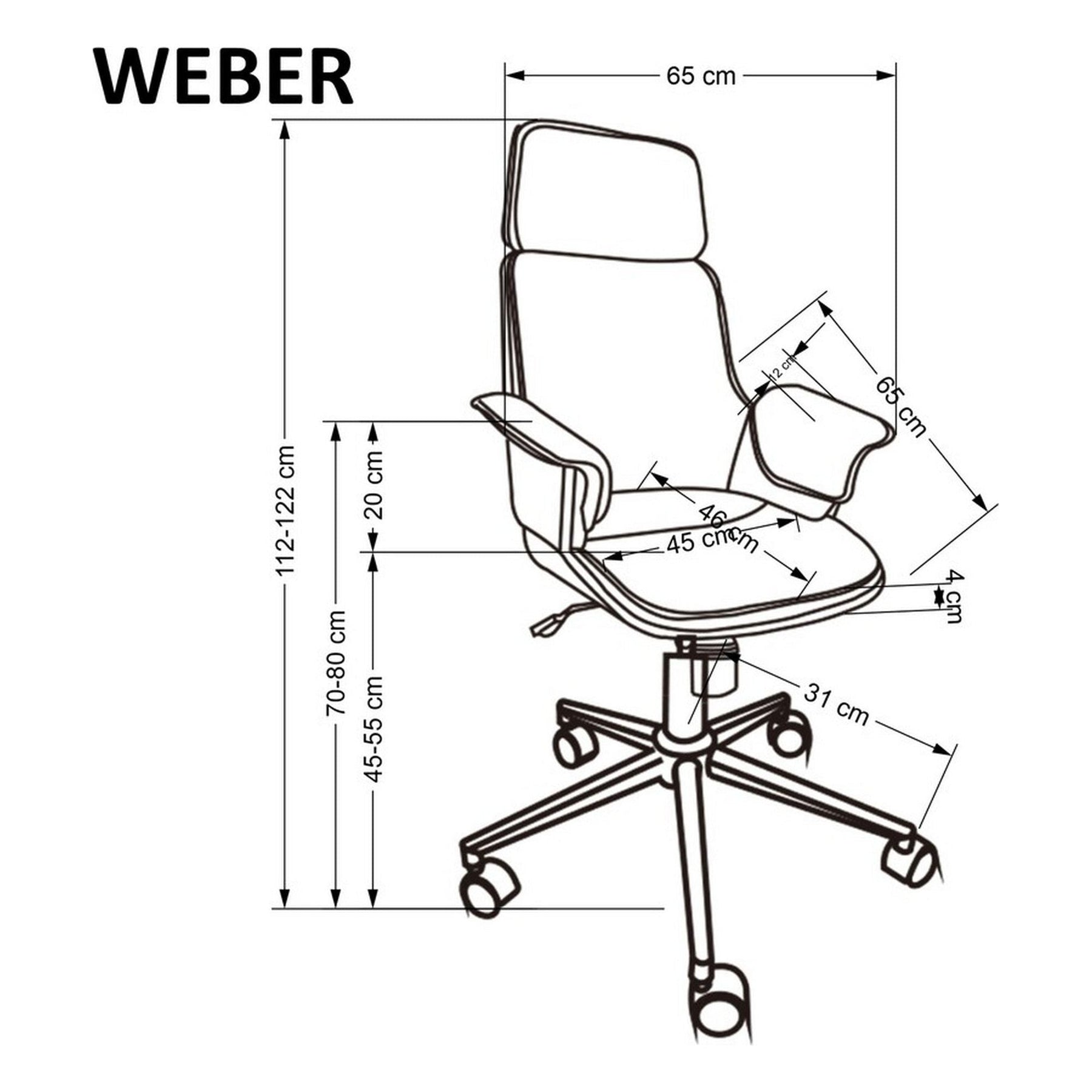 Scaun WEBER, negru/nuc, piele ecologica/placaj/metal, 65x65x112-122 cm