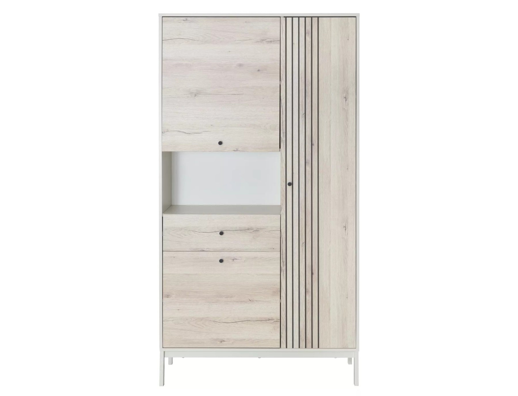 Dulap FROST R1, stejar alpin/alb, PAL/metal, cu 3 usi si un sertar, 100x40x191 cm