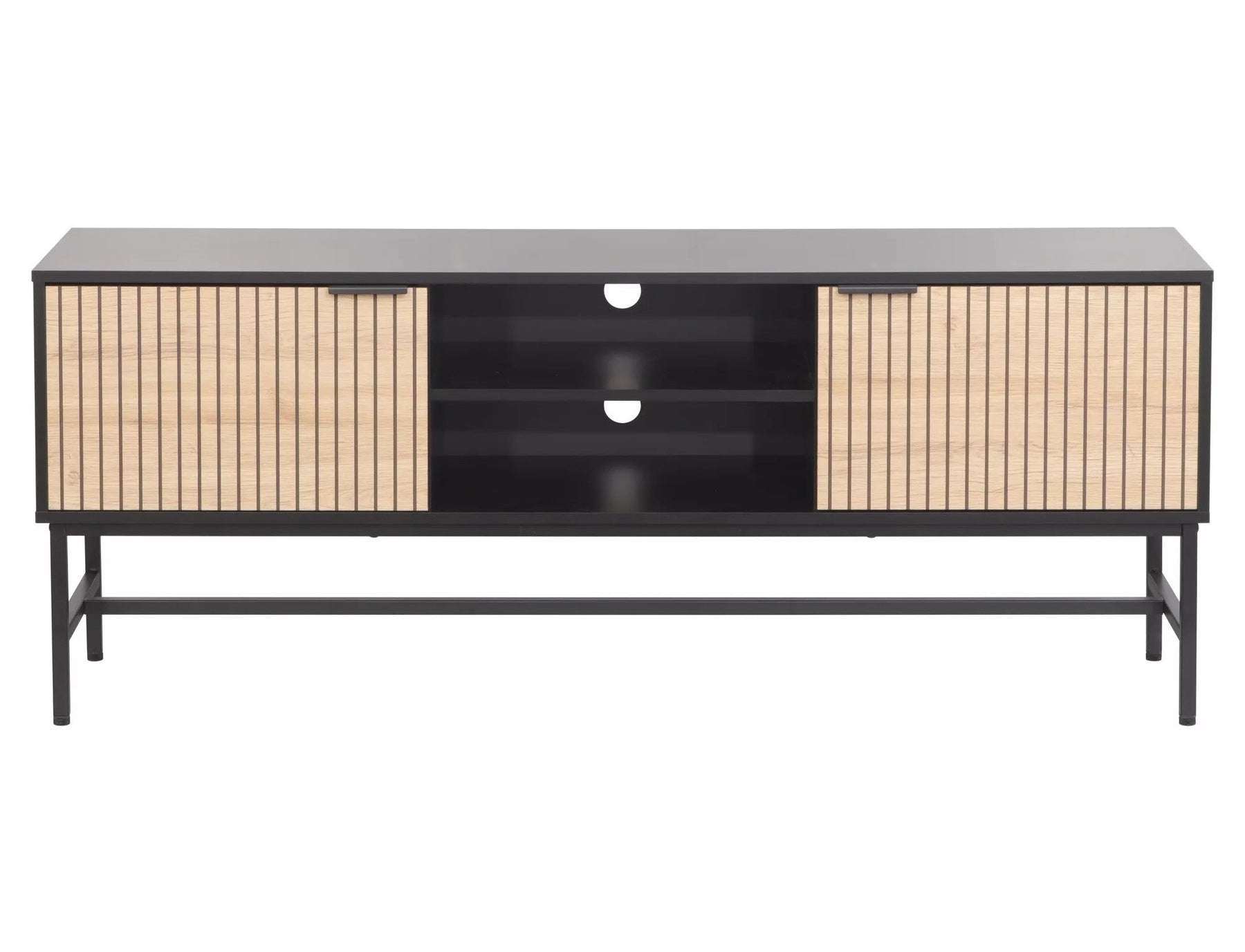 Comoda TV MAGO, negru/stejar, PAL/metal, 150x40x60 cm