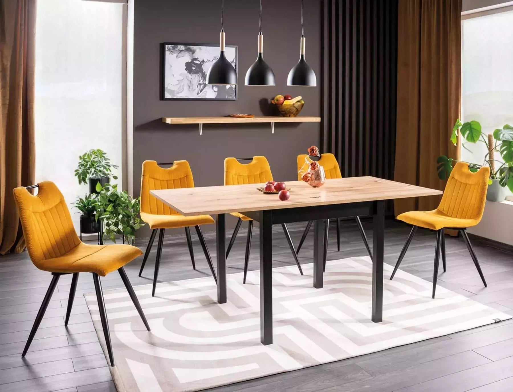 Masa extensibila FLIP, stejar artisan/negru, PAL laminat, 60/120x80x78 cm