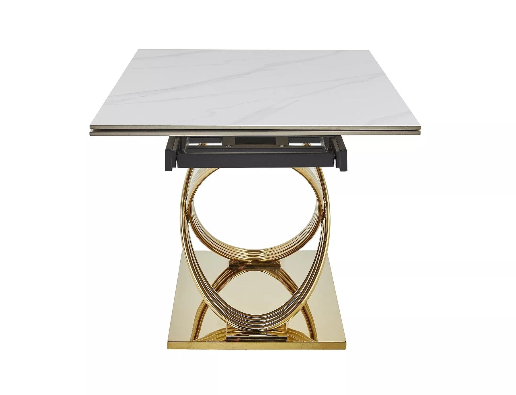 Masa extensibila HERMES II, alb cu efect de marmura/auriu, ceramica/metal, 160/240x90x75 cm