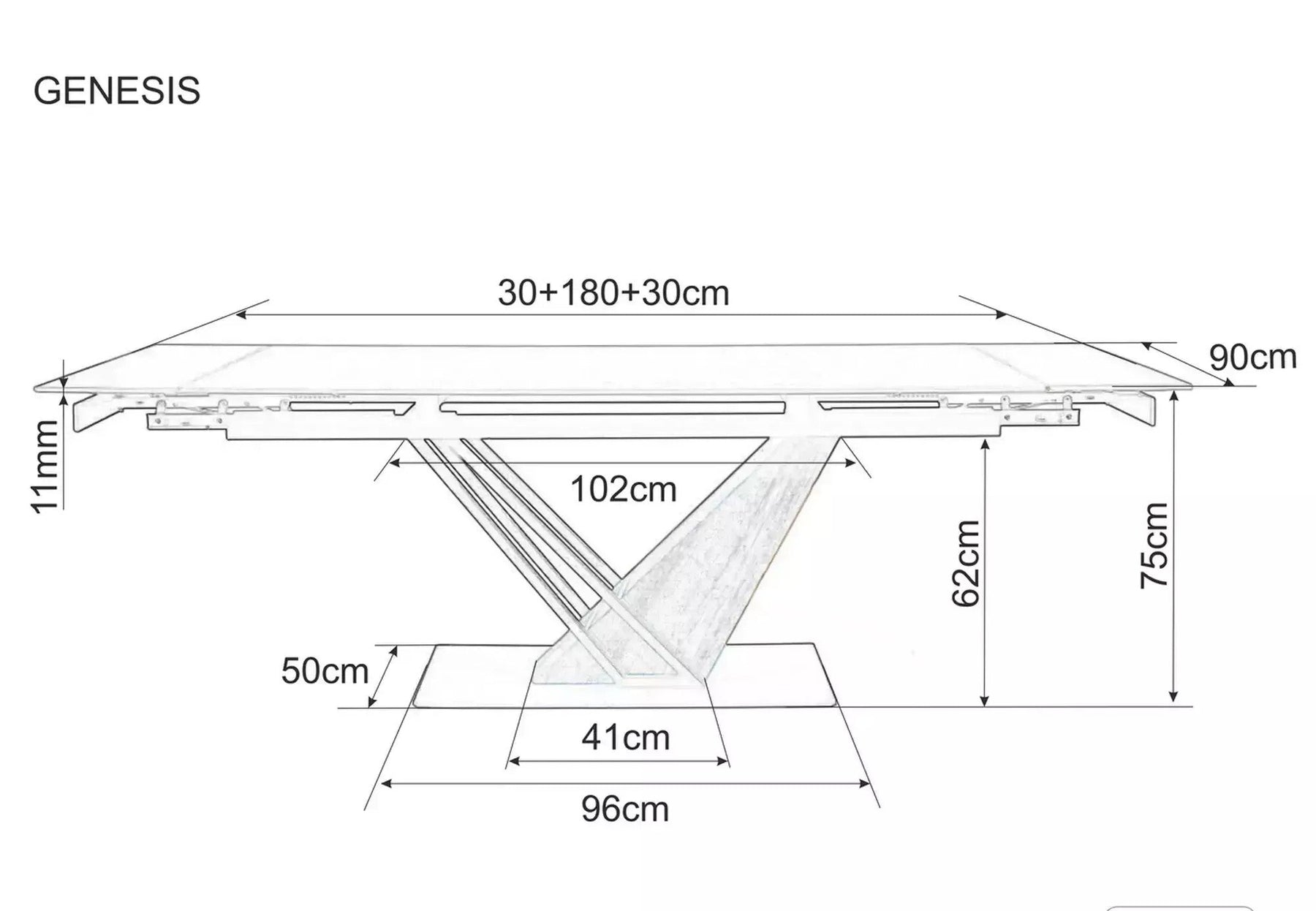 Masa extensibila GENESIS, stejar/negru, 180/240x90x76 cm