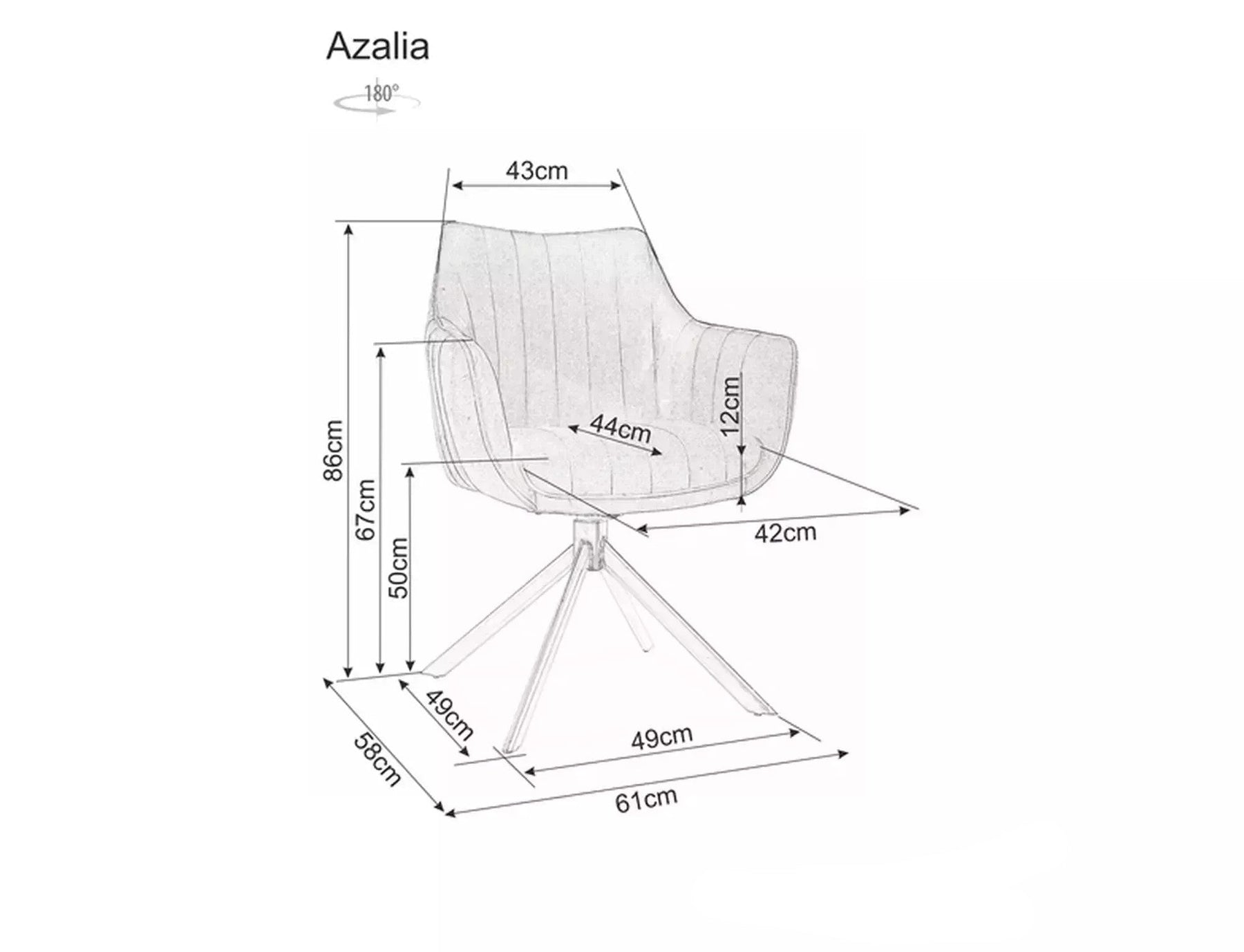 Scaun rotativ AZALIA, bej deschis/negru, stofa catifelata/metal, 61x44x86 cm