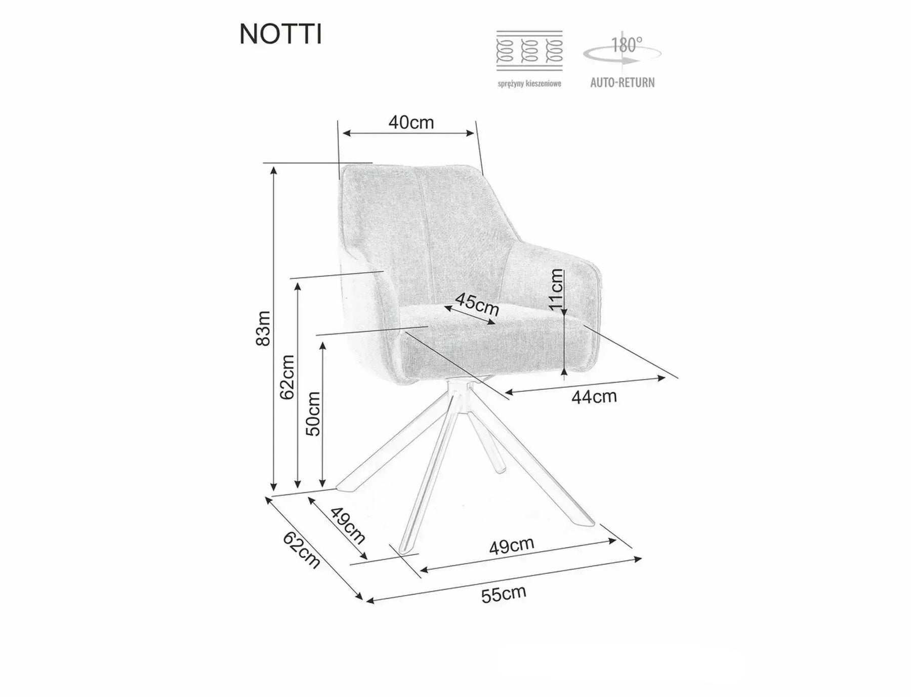 Scaun NOTTI, bej deschis/negru, stofa clasica/metal, 55x45x83 cm
