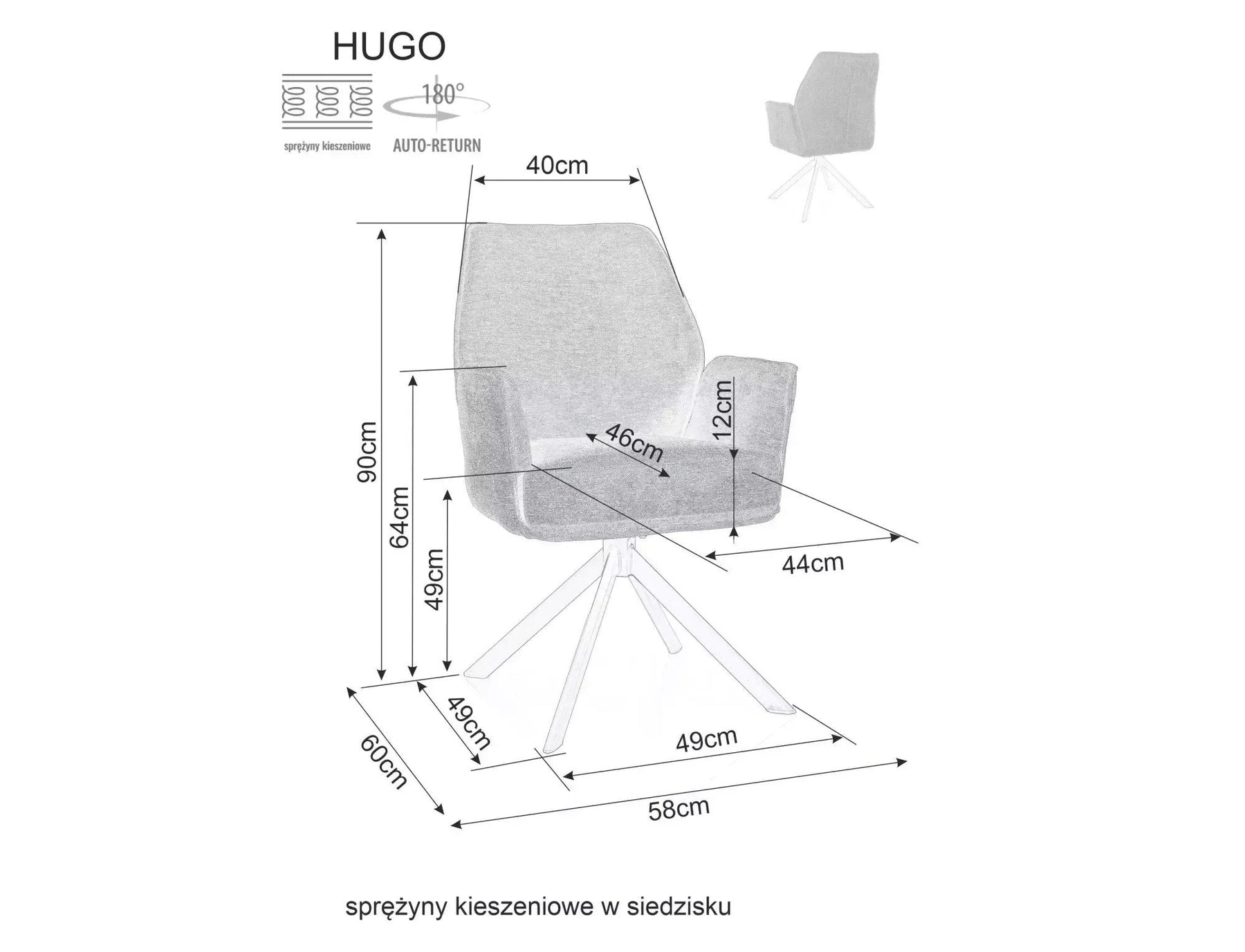 Scaun rotativ HUGO, bej deschis/negru, stofa clasica/metal, 58x46x90 cm