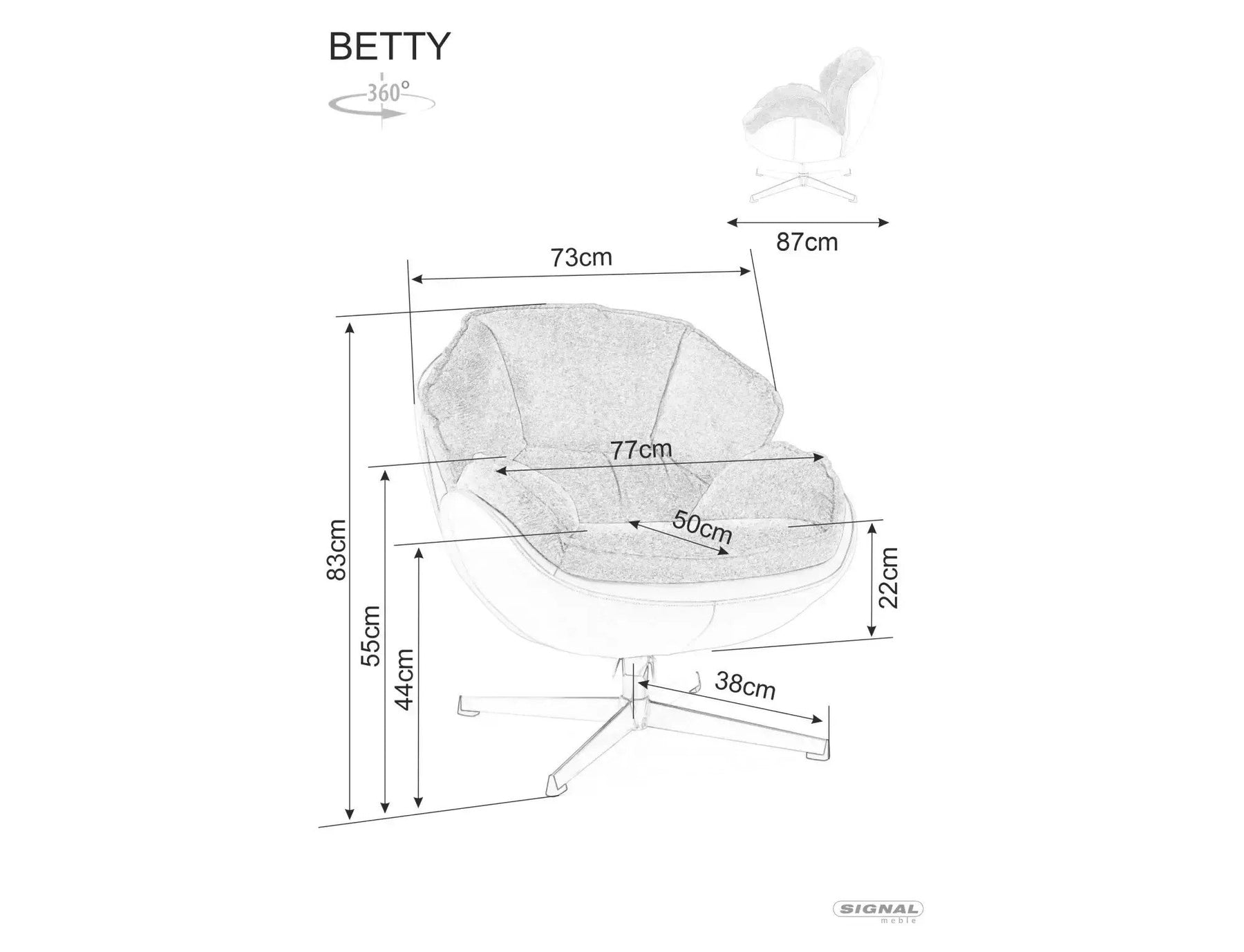 Fotoliu rotativ BETTY, bej/negru, stofa clasica/metal, 73x87x83 cm