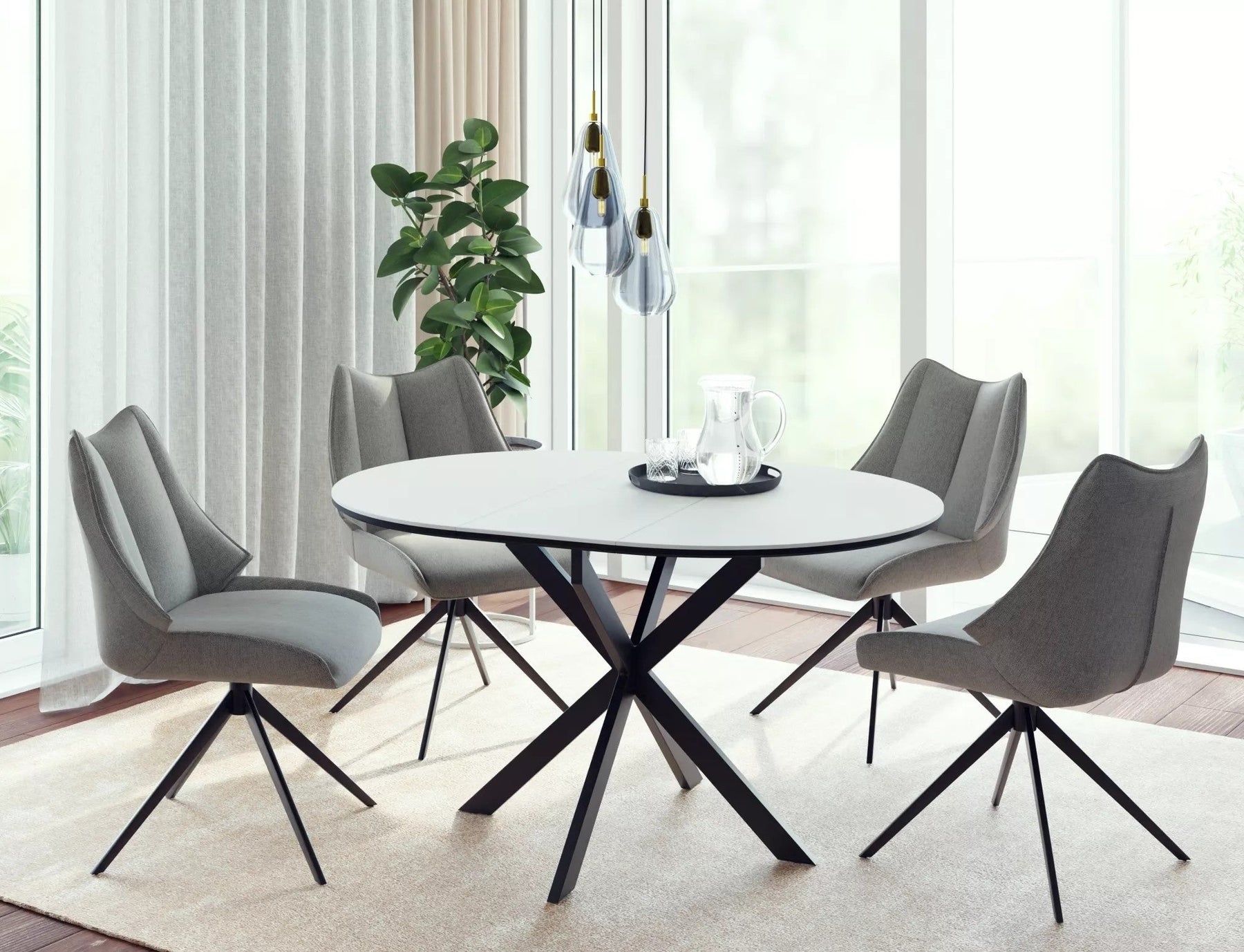 Masa extensibila GASTON, alb mat cu efect de marmura, ceramica/metal, 100/135x100x76 cm