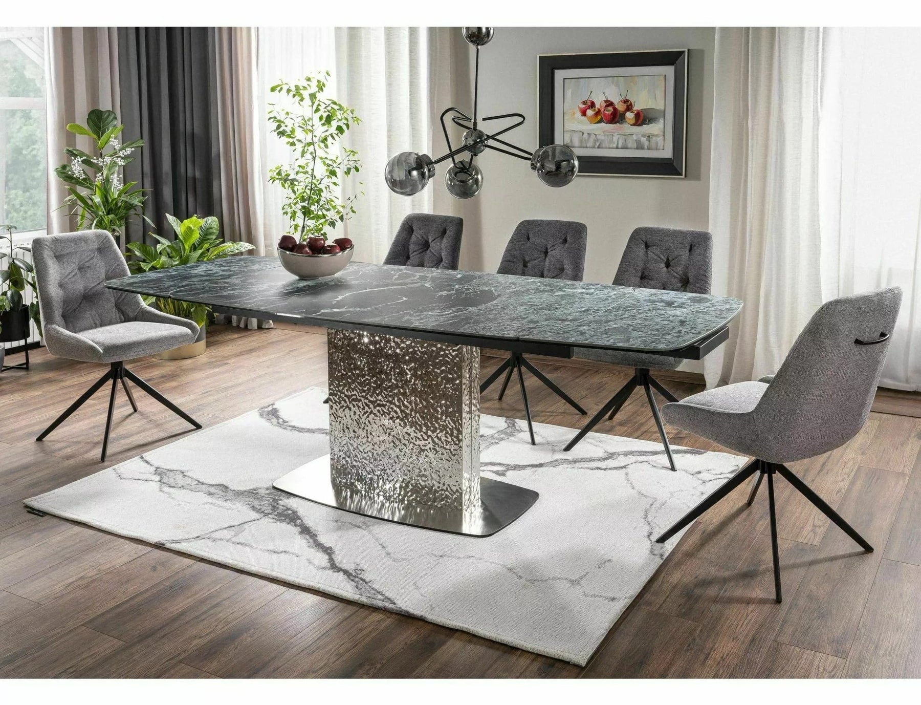 Masa extensibila MONCLER, verde/crom, sticla/ceramica/metal, 160/240x90x76 cm