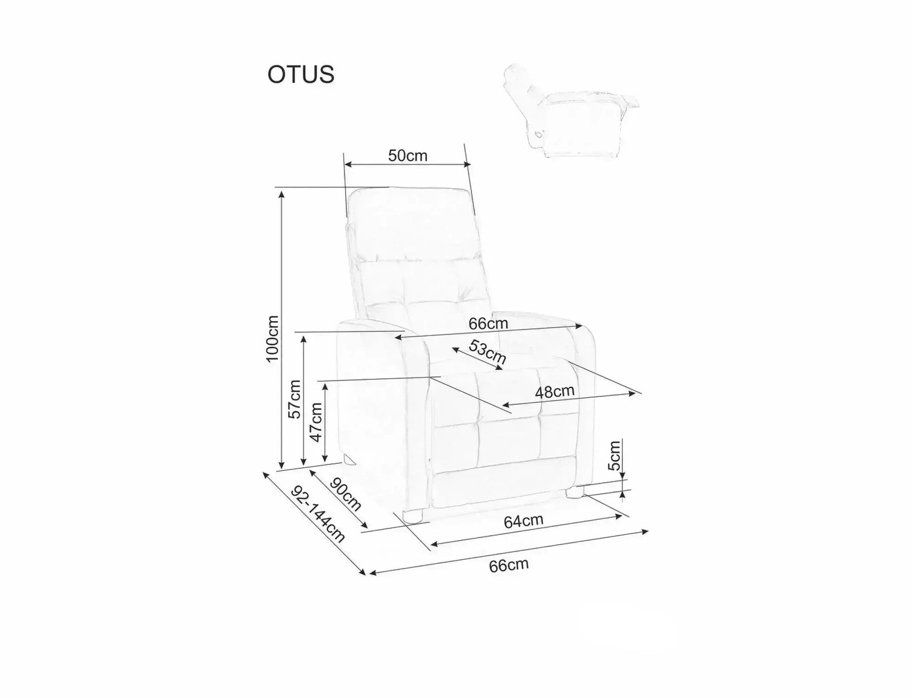 Fotoliu rabatabil OTUS II, stofa catifelata negru - Bluvel 19, 66x92/144x100 cm