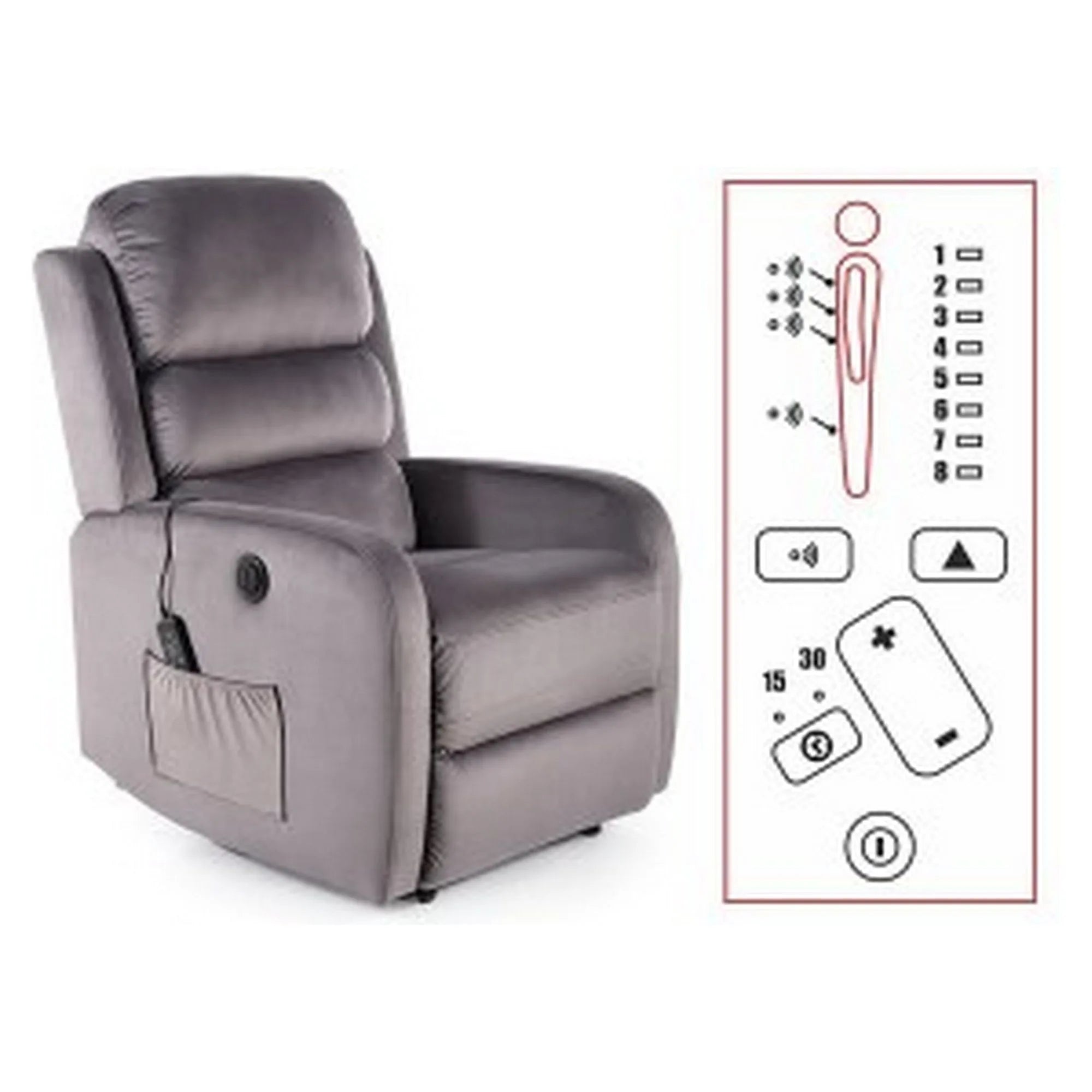 Fotoliu recliner DETROIT OCN-39893, gri/negru