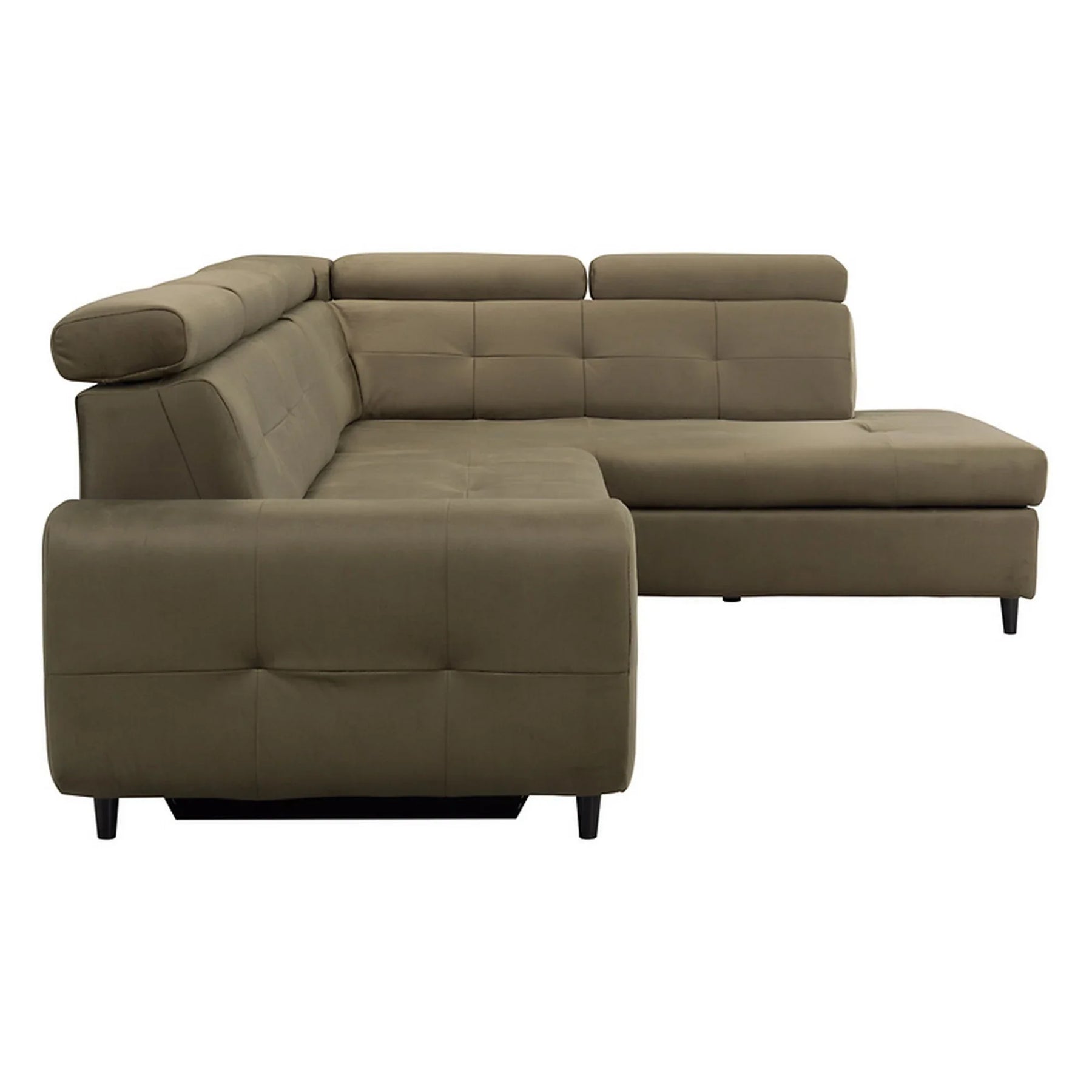 Coltar extensibil MATRAS, sezlong dreapta, stofa catifelata verde olive - Letto 38, cu lada depozitare, 263x205x98 cm