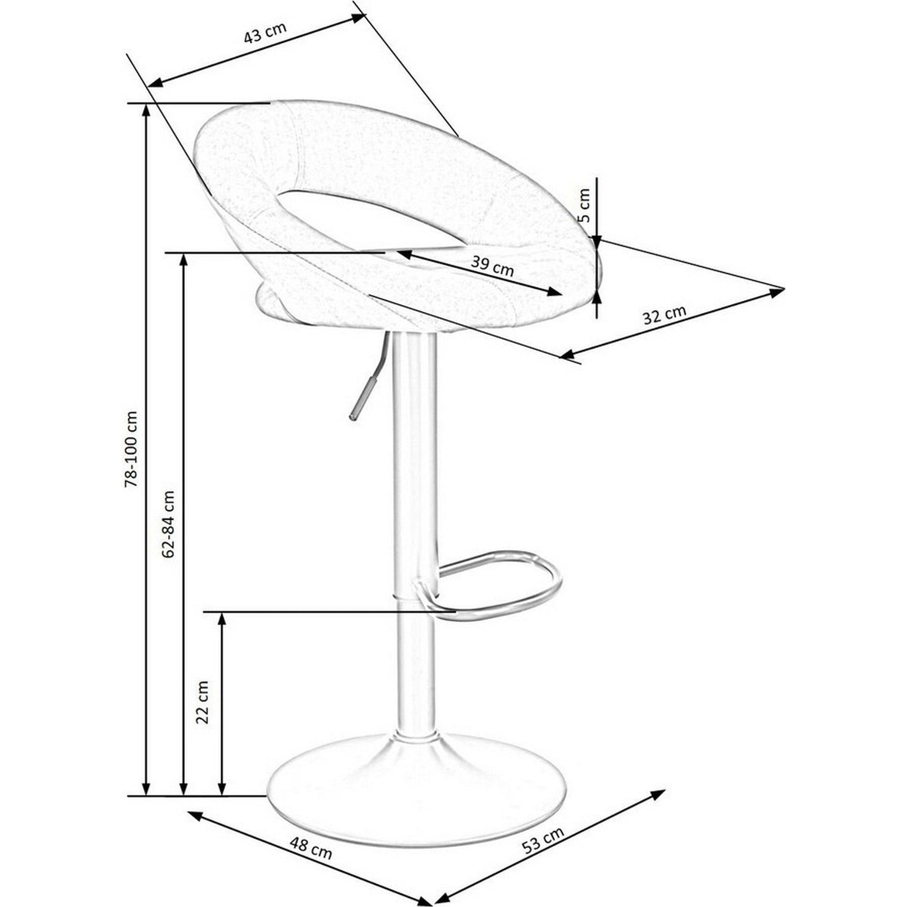 Scaun bar H102, albastru, stofa catifelata, 53x48x100 cm