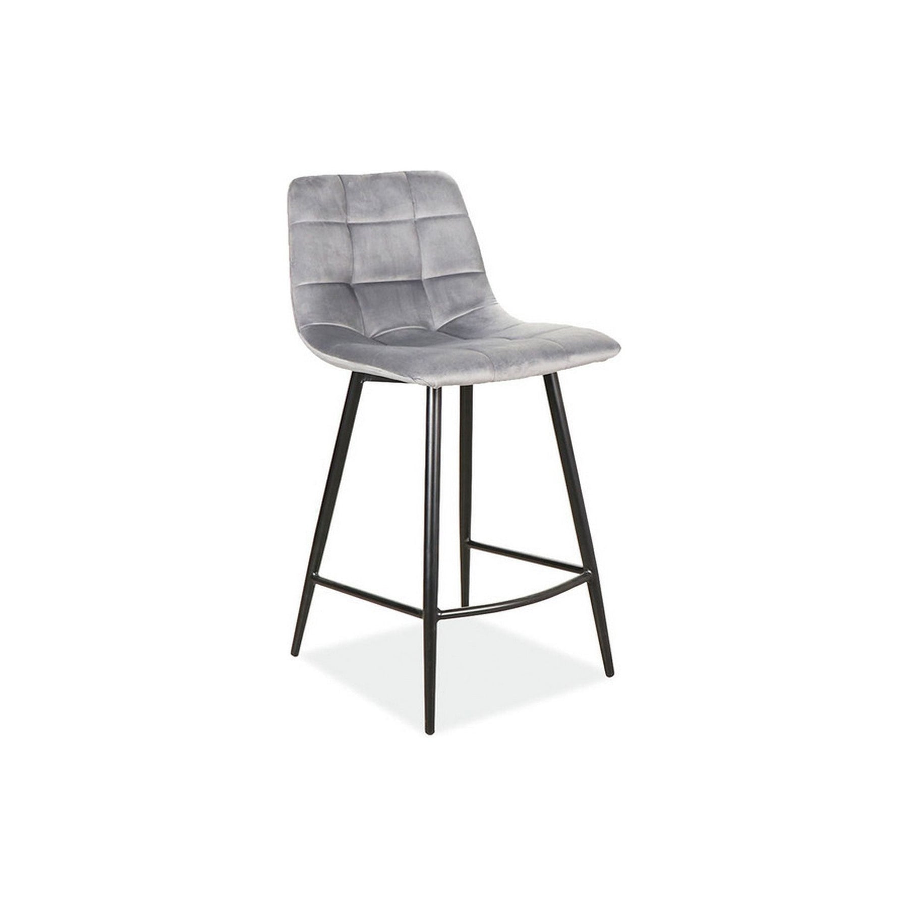Scaun bar MILA H-2, stofa catifelata gri/negru, 43x40x87 cm