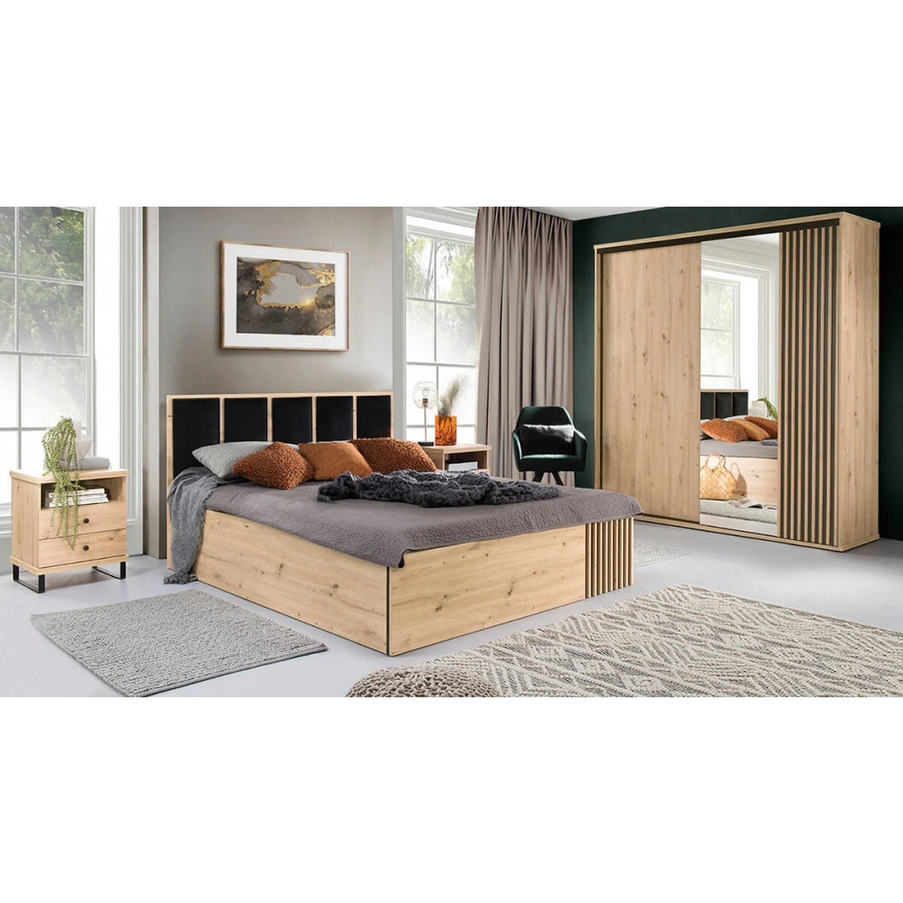 Dulap CALIA C15, stejar artisan/negru, PAL laminat, 199x60.2x216 cm