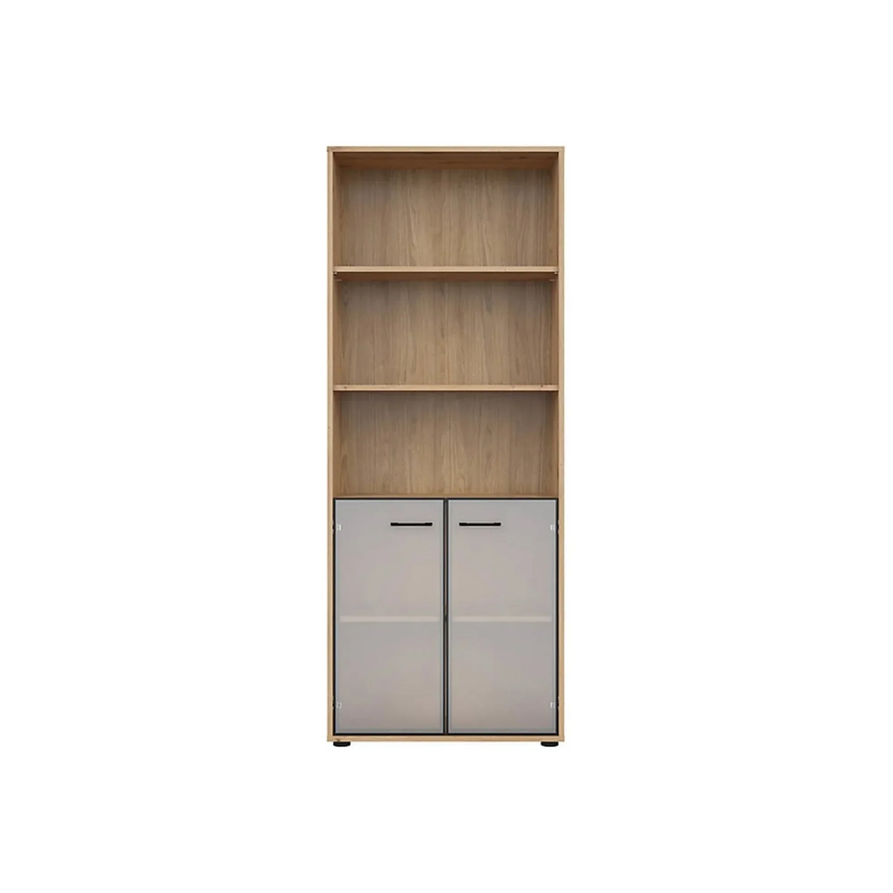 Vitrina SPACE OFFICE, stejar artisan/negru fumuriu, PAL laminat/sticla, cu 2 usi si 3 rafturi, 80x38x203 cm