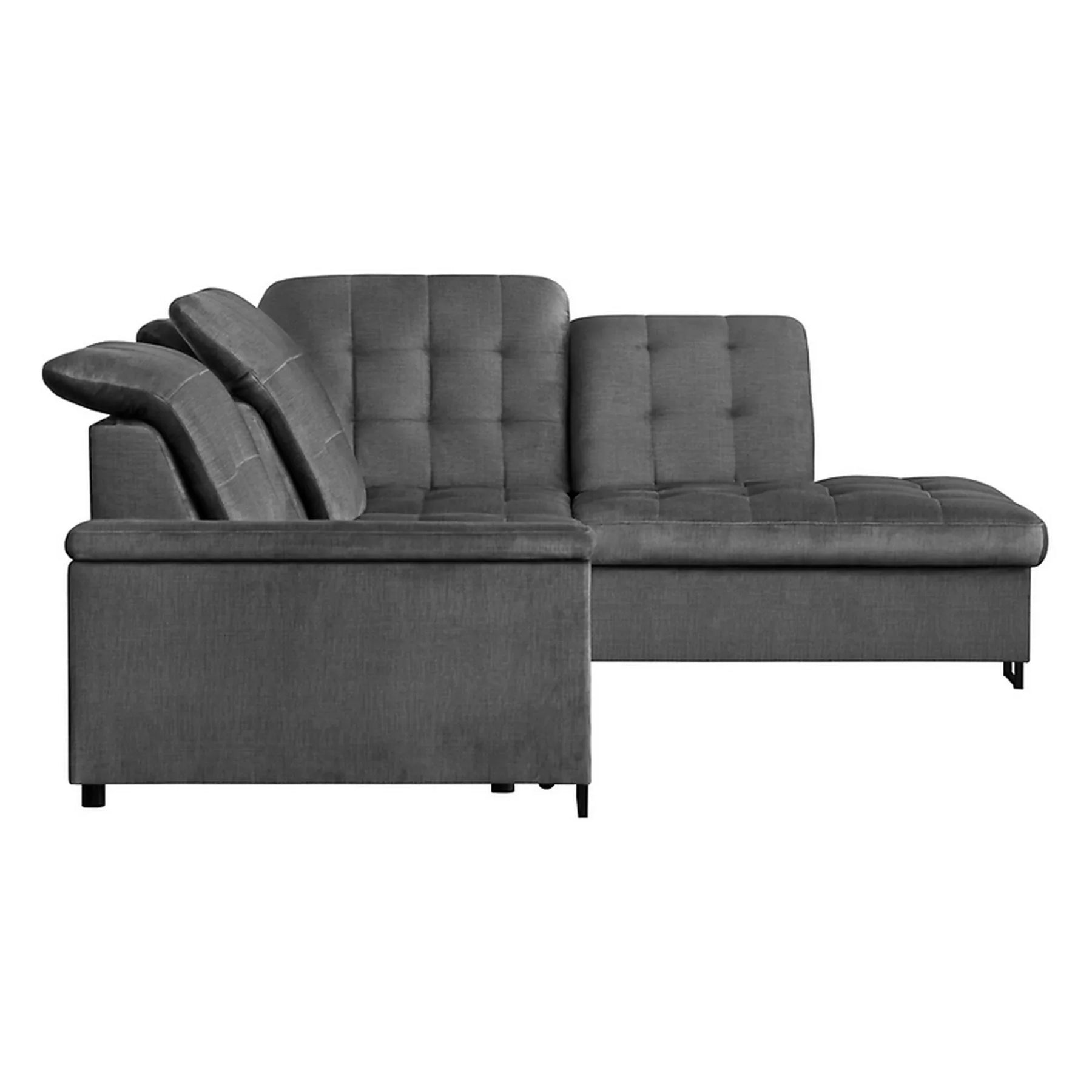 Coltar extensibil ARAGON, sezlong dreapta, stofa catifelata gri - Voss 15, cu lada depozitare, 270x230x150 cm