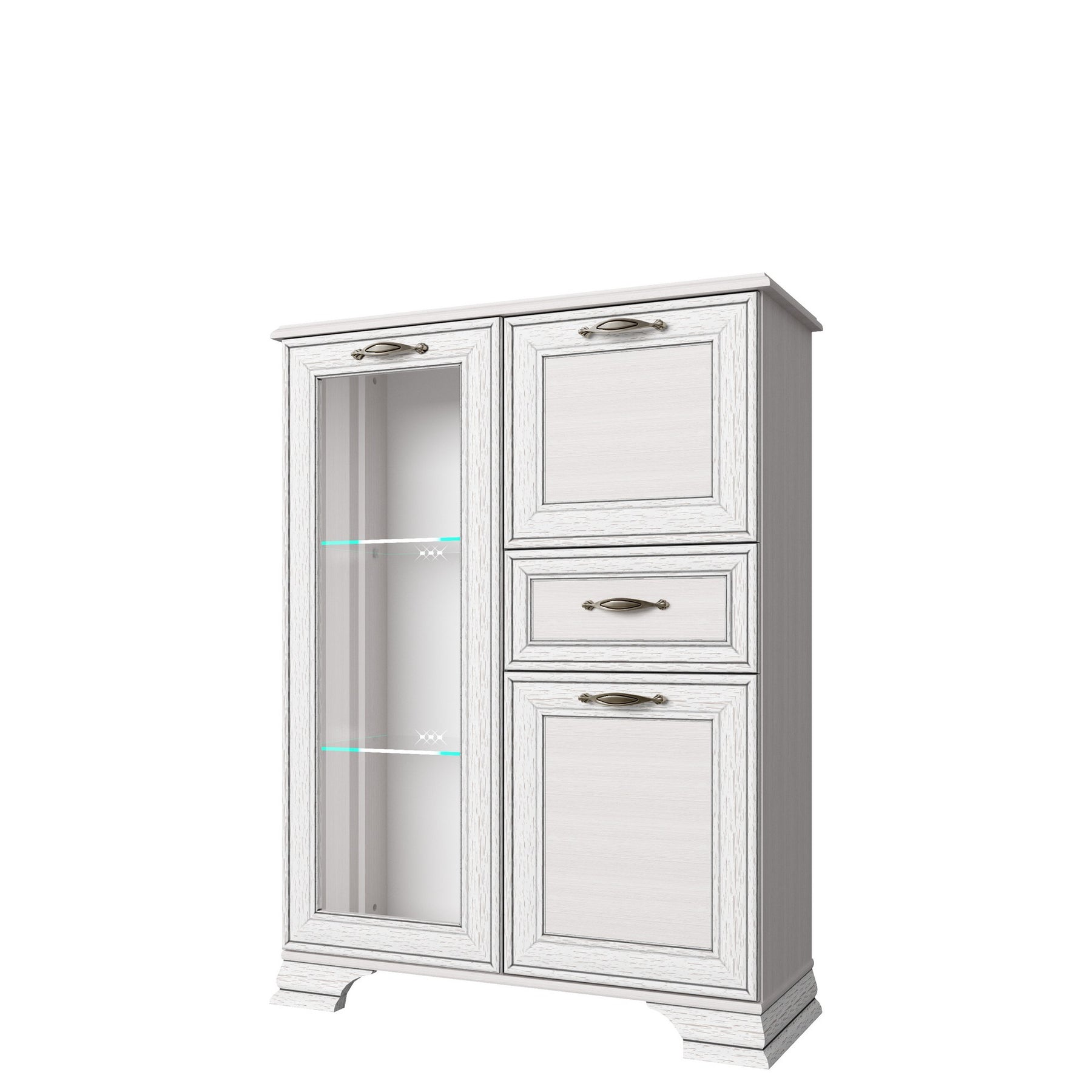 Set living woodline crem Tiffany (Tiffy) 2, format dintr-o vitrina, comoda TV si raft