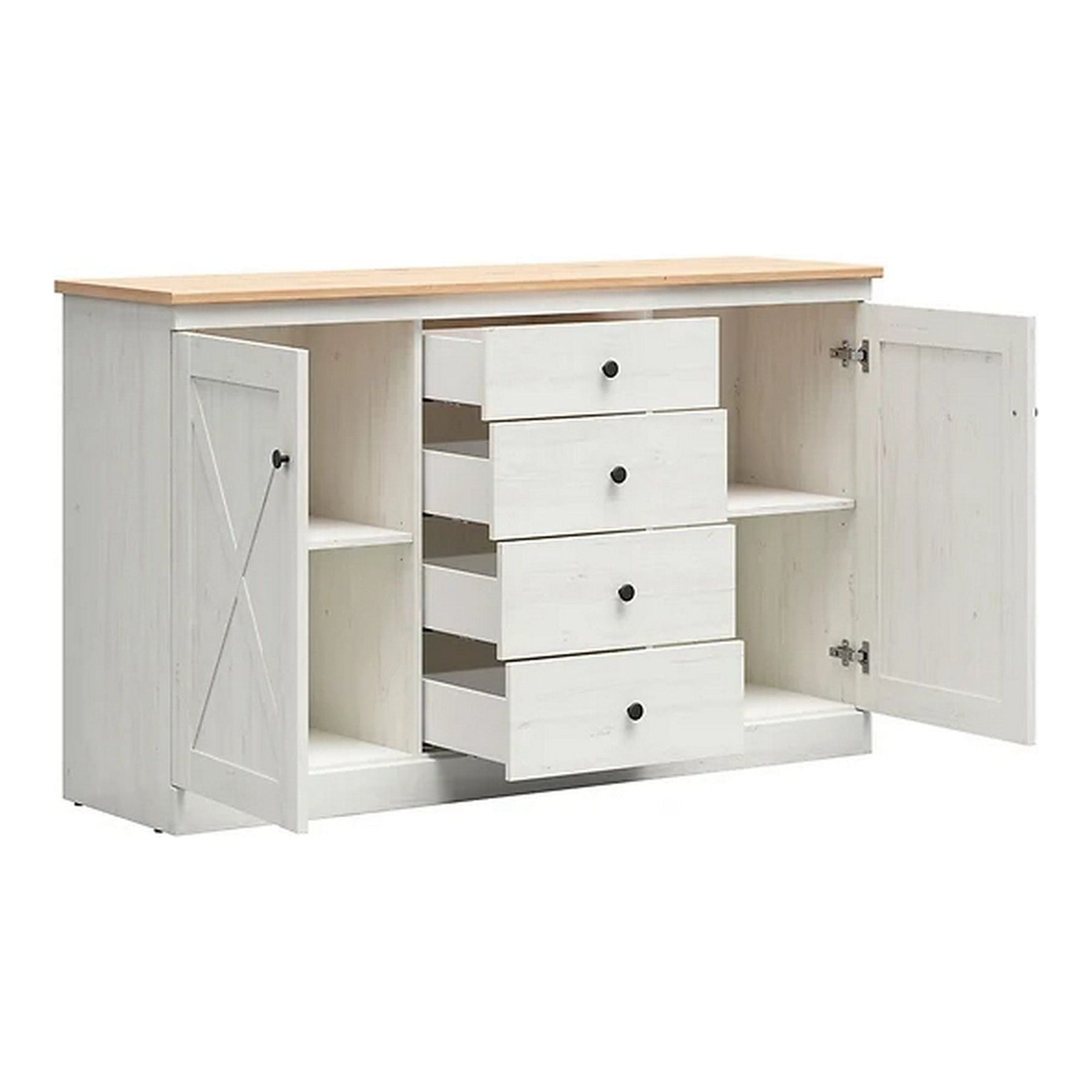 Comoda FRIJA, alb pin andersen/stejar artizanal, 153X43.5X 93 cm