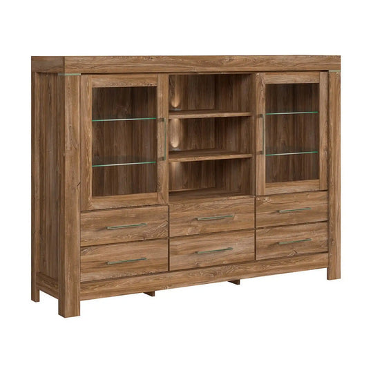 Vitrina GENT, stejar stirling, PAL/sticla, cu iluminare LED, 166x42x125 cm