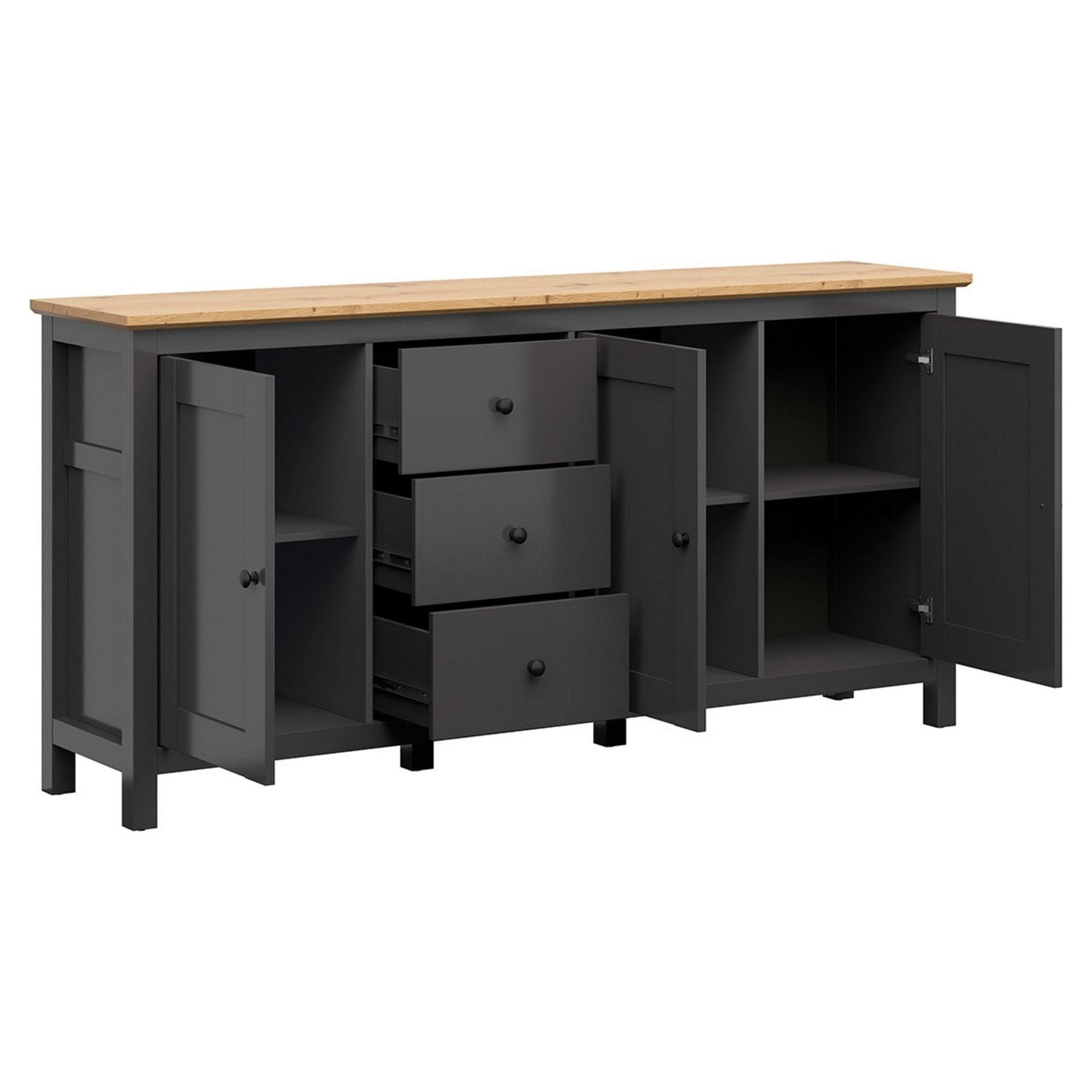 Comoda HESEN, gri grafit/stejar artizanal, PAL, 199x44x96 cm