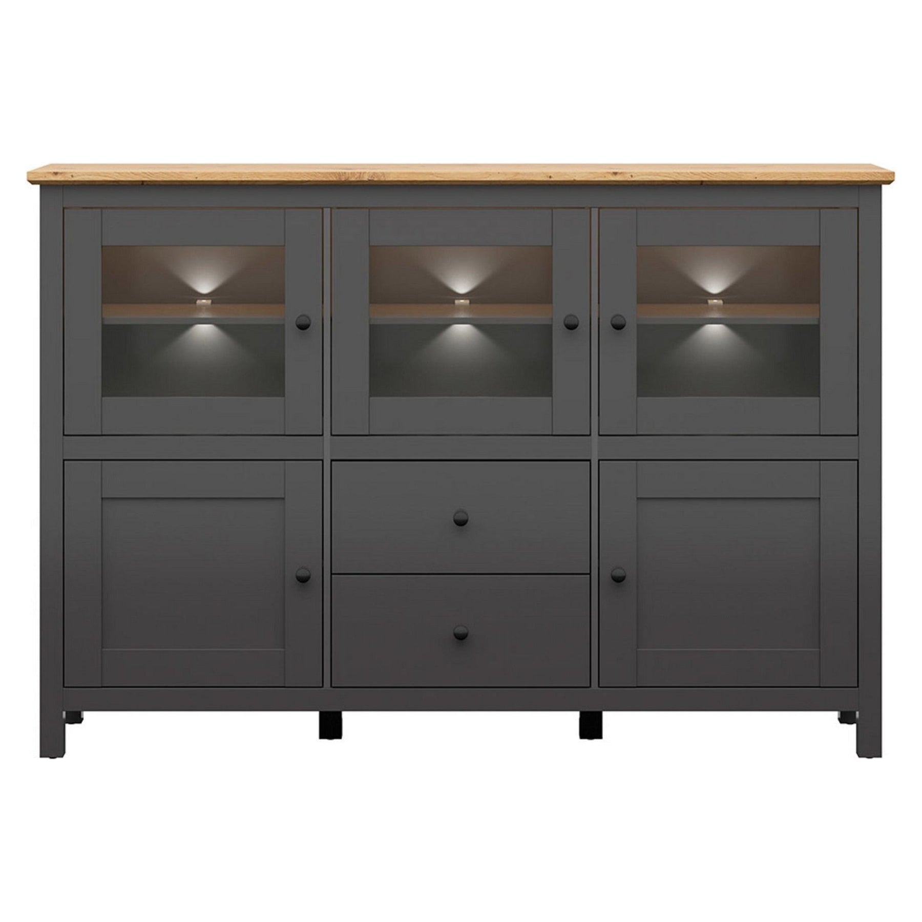 Comoda HESEN, gri grafit/stejar artizanal, PAL, cu iluminare LED, 186x44x126 cm