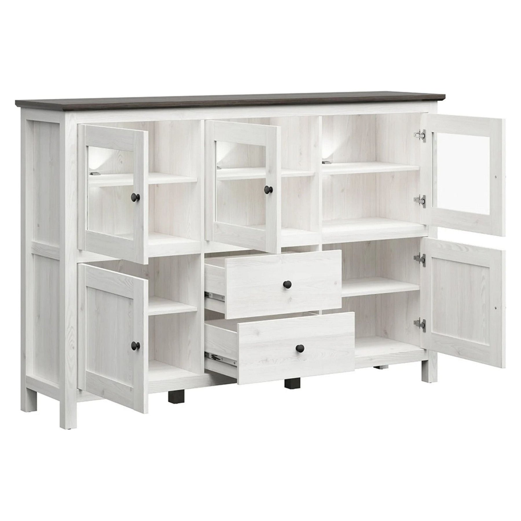Comoda HESEN, zada sibiu deschis/pin larico, PAL, cu iluminare LED, 186x44x126 cm