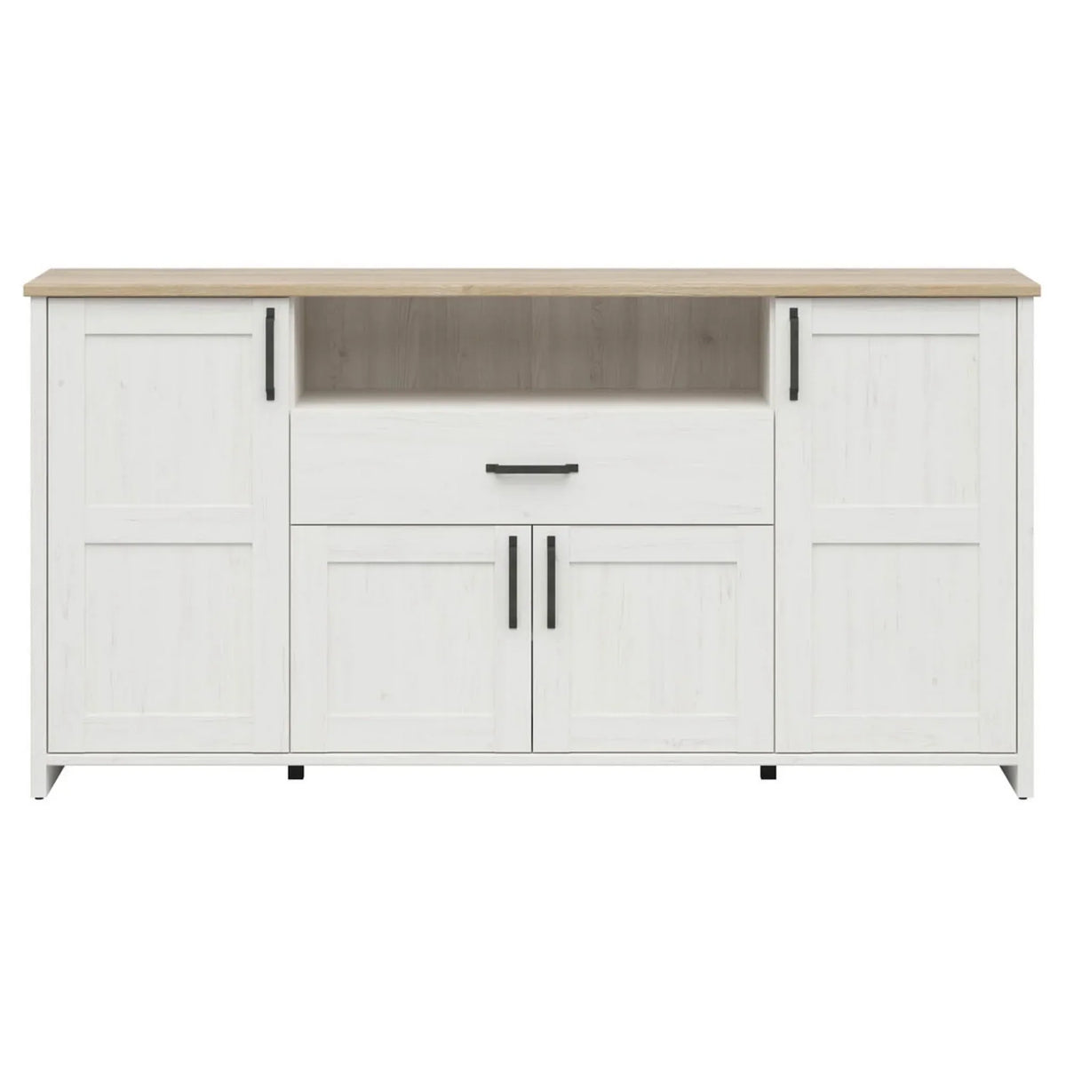 Comoda LOKSA, pin alb/stejar grandson, PAL laminat, 194x43x99 cm